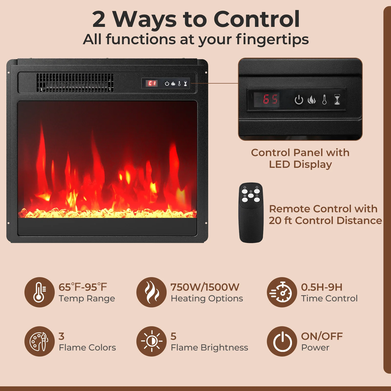 18" Electric Fireplace Insert Fireplace Heater with Overheat Protection - Image 8