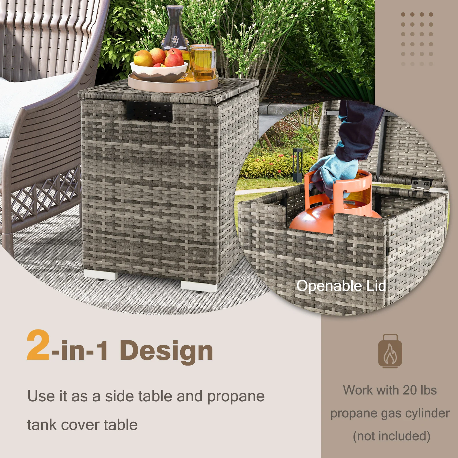 2-in-1 Patio Rattan Gas Propane Tank Cover for 20 lbs Propane Tanks - Image 13
