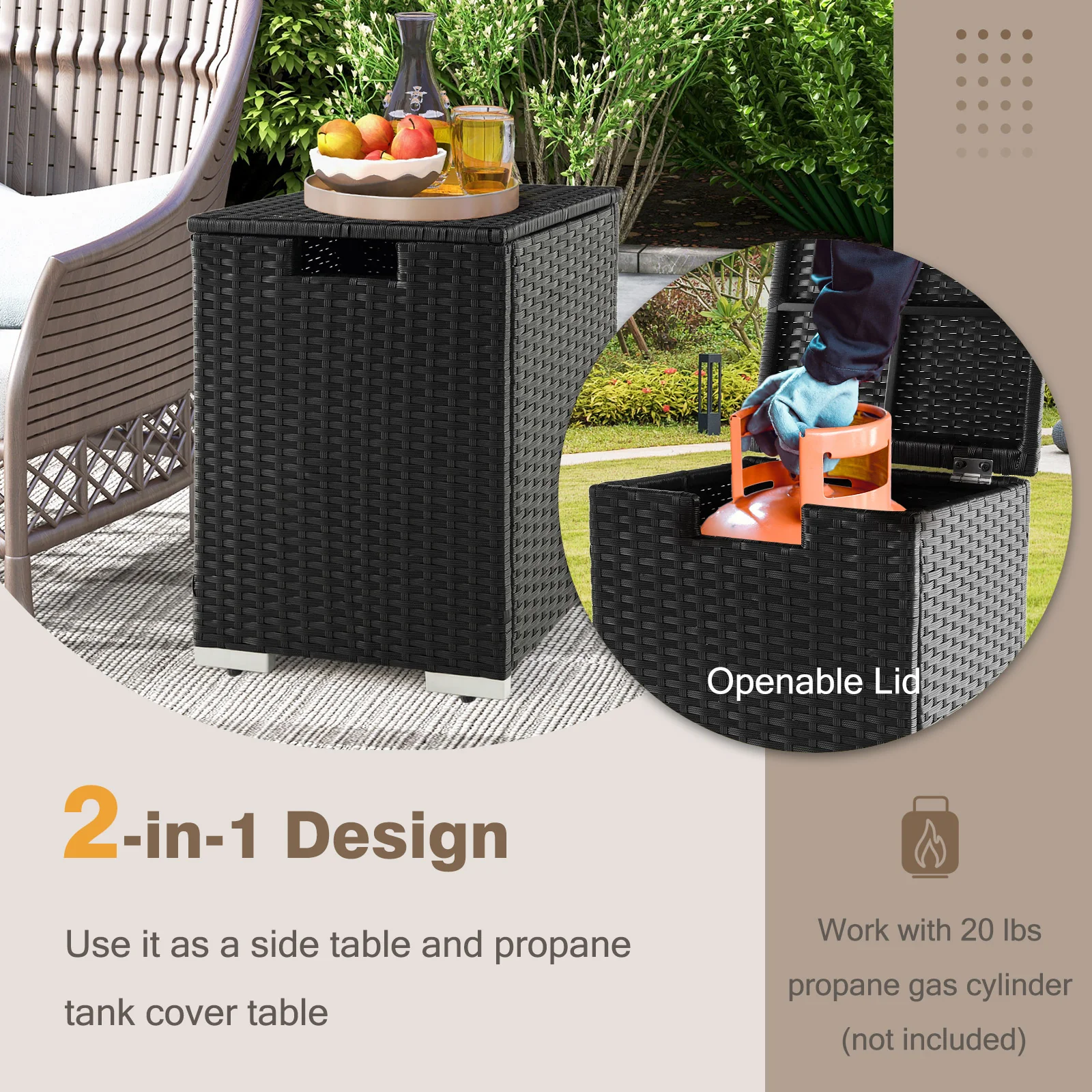 2-in-1 Patio Rattan Gas Propane Tank Cover for 20 lbs Propane Tanks - Image 18