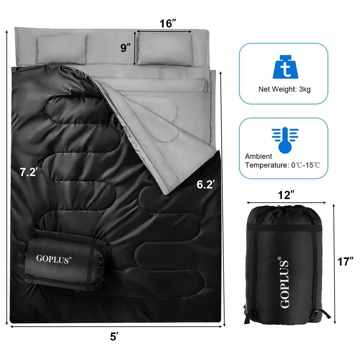 2 Person Waterproof Sleeping Bag with 2 Pillows - Image 4