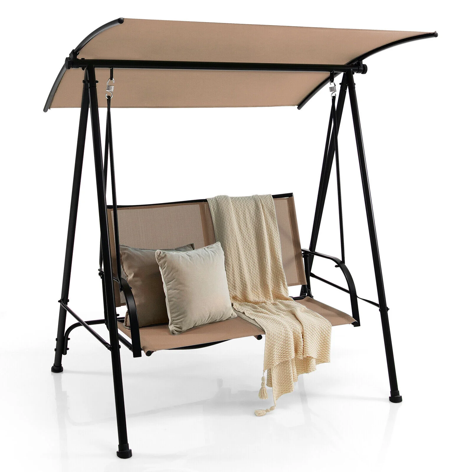 2-Seat Outdoor Canopy Swing with Comfortable Fabric Seat and Heavy-duty Metal Frame - Image 4