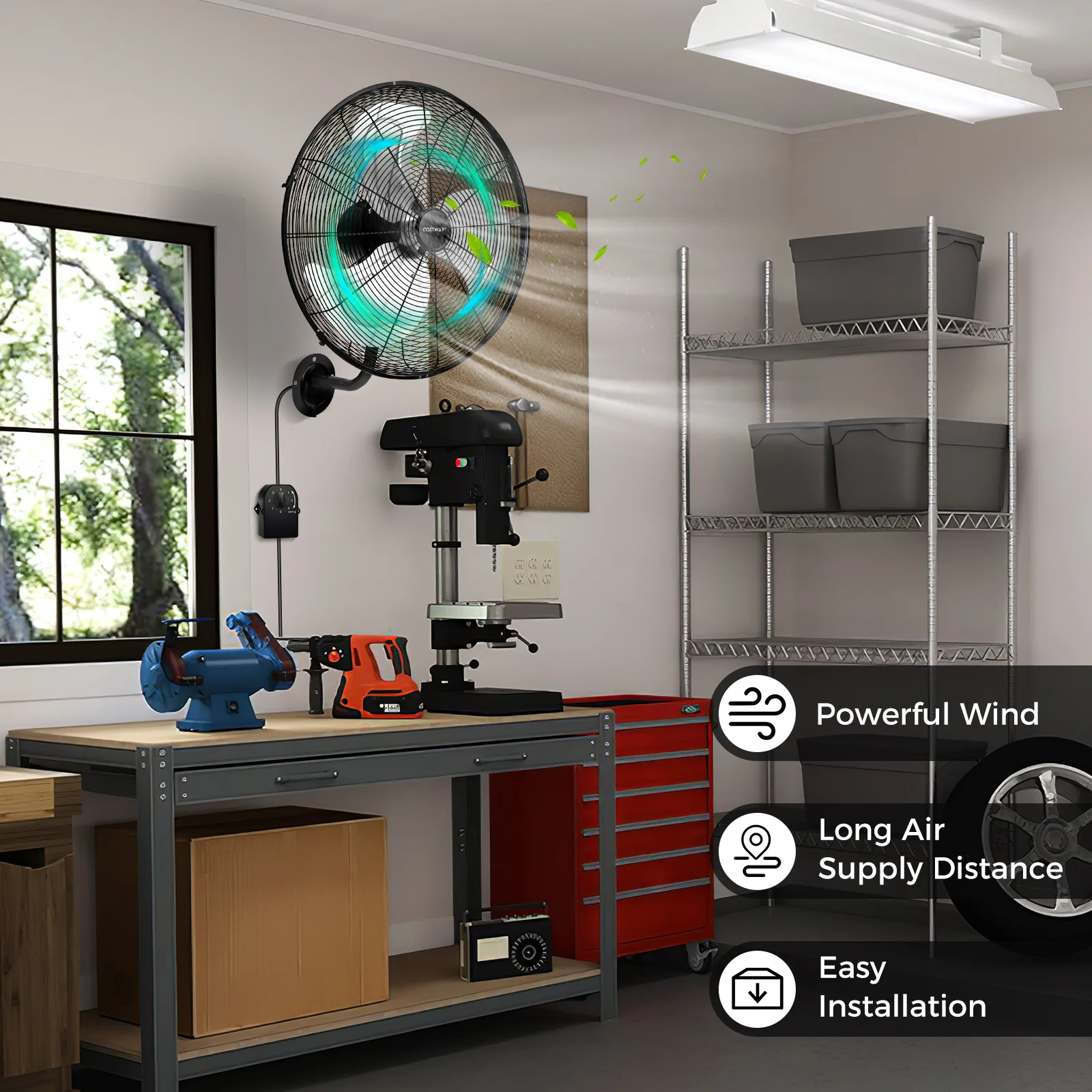 20 Inch Wall Mount Fan with 3 Fan Speeds and Adjustable Tilt Head-Black - Image 5
