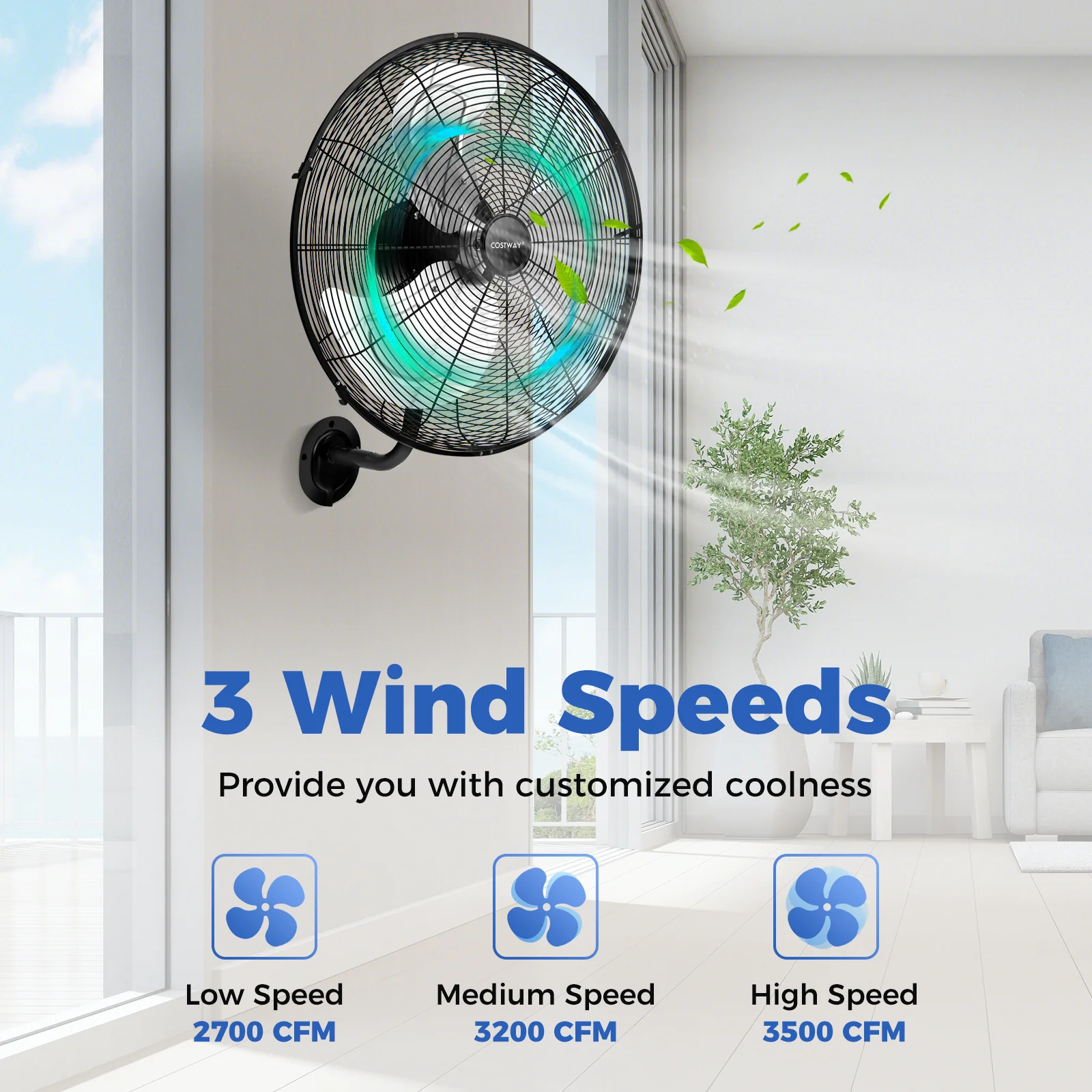 20 Inch Wall Mount Fan with 3 Fan Speeds and Adjustable Tilt Head-Black - Image 6