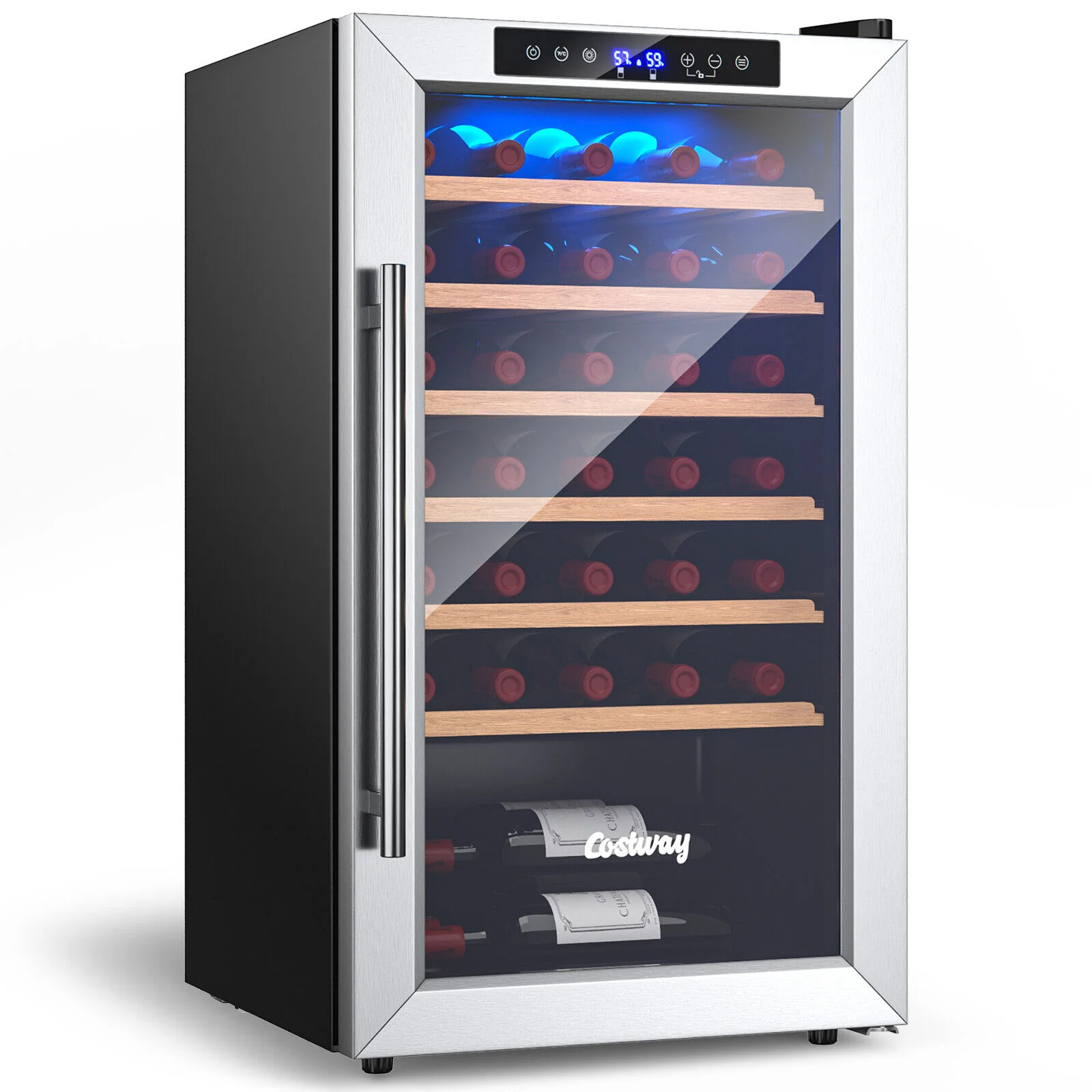 20 Inch Wine Refrigerator for 33 Bottles and Tempered Glass Door-Silver - Image 2