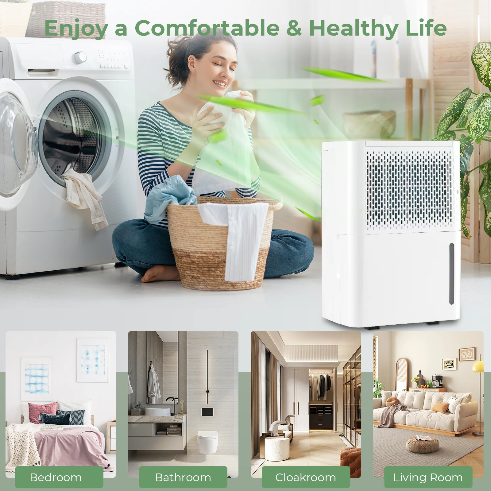 2000 Sq. Ft 32 Pint Dehumidifier with Continuous/Drying/Auto Mode-White - Image 5