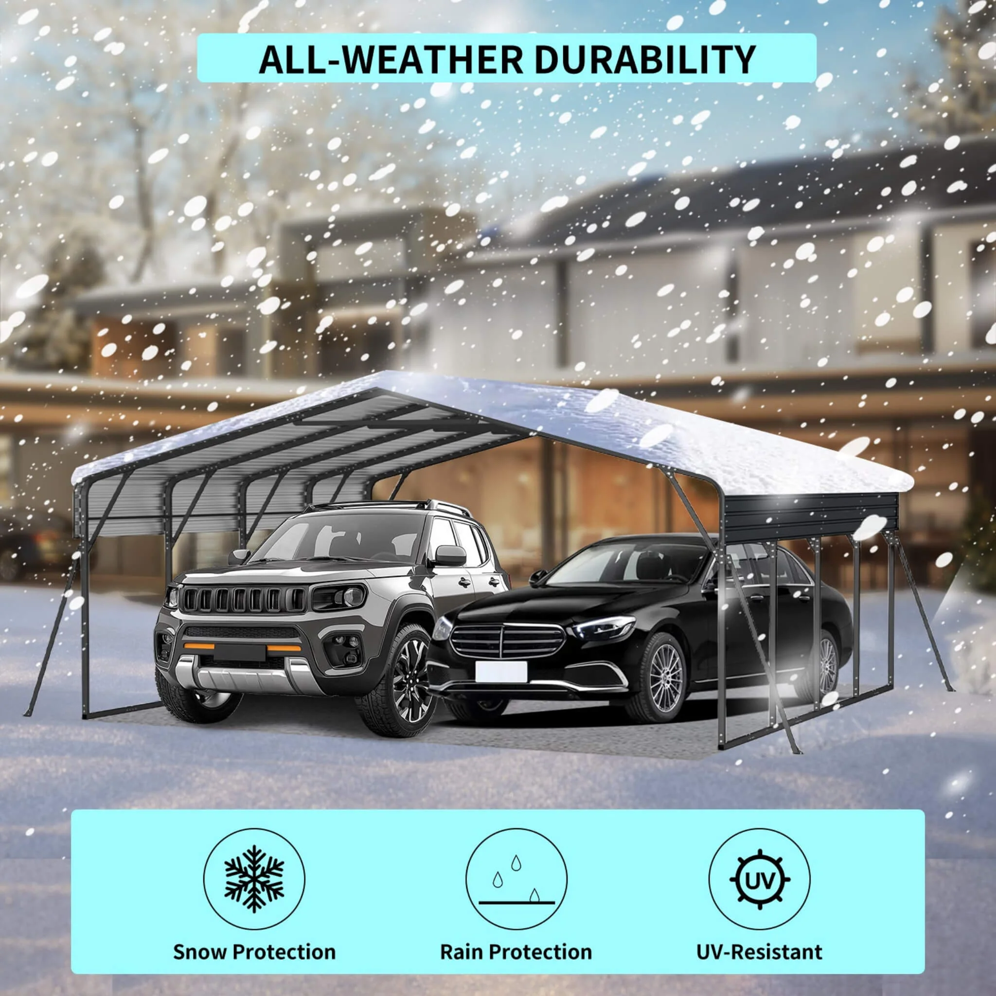 20' x 20' FT Alora Extra Large Heavy-Duty Outdoor Metal Carport With Galvanized Steel Roof - Image 3
