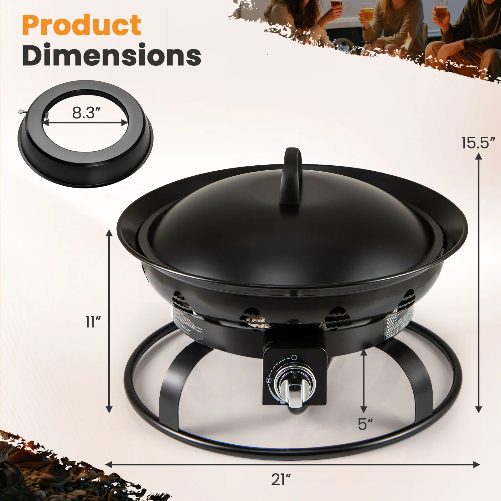21 Inch Diameter Propane Gas Fire Pit Patio Portable Fire Bowl - Image 5