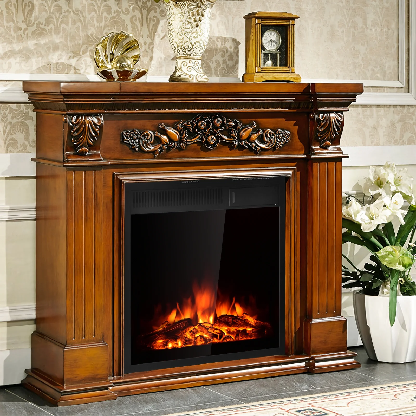 22.5" Electric Fireplace Insert Freestanding and Recessed Heater - Image 8