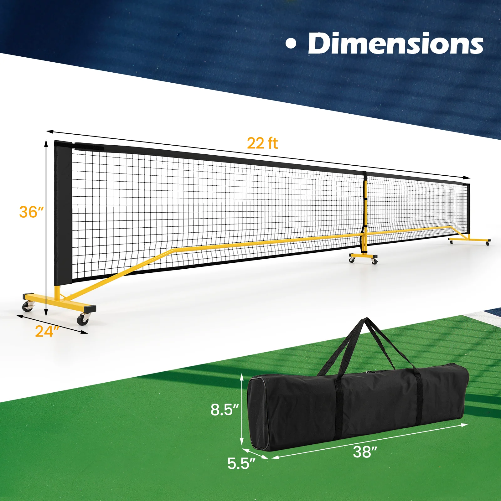22 FT Portable Pickleball Net with 6 Lockable Wheels and Carry Bag - Image 4