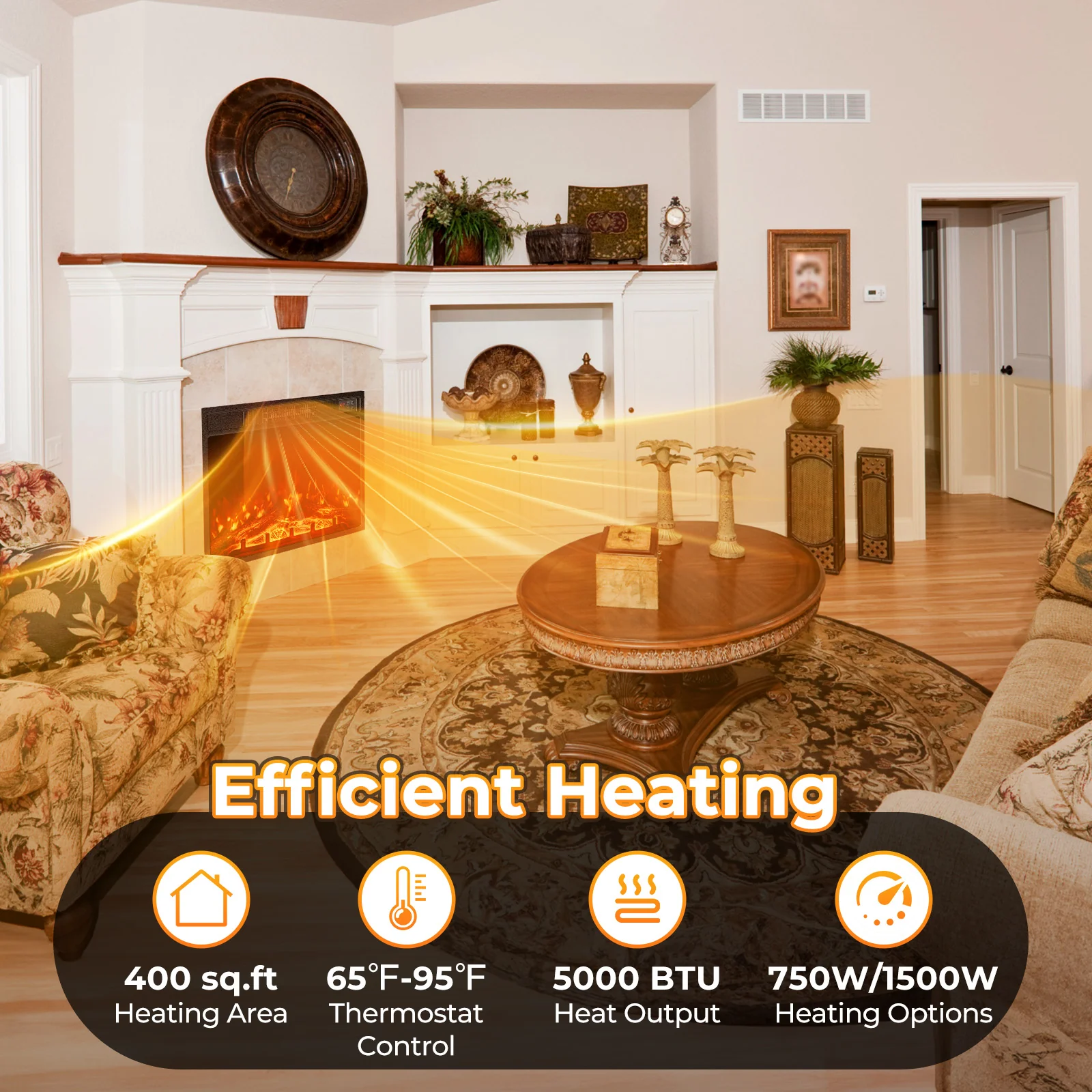 23" Electric Fireplace Insert Fireplace Heater with Adjustable Flame Color - Image 6