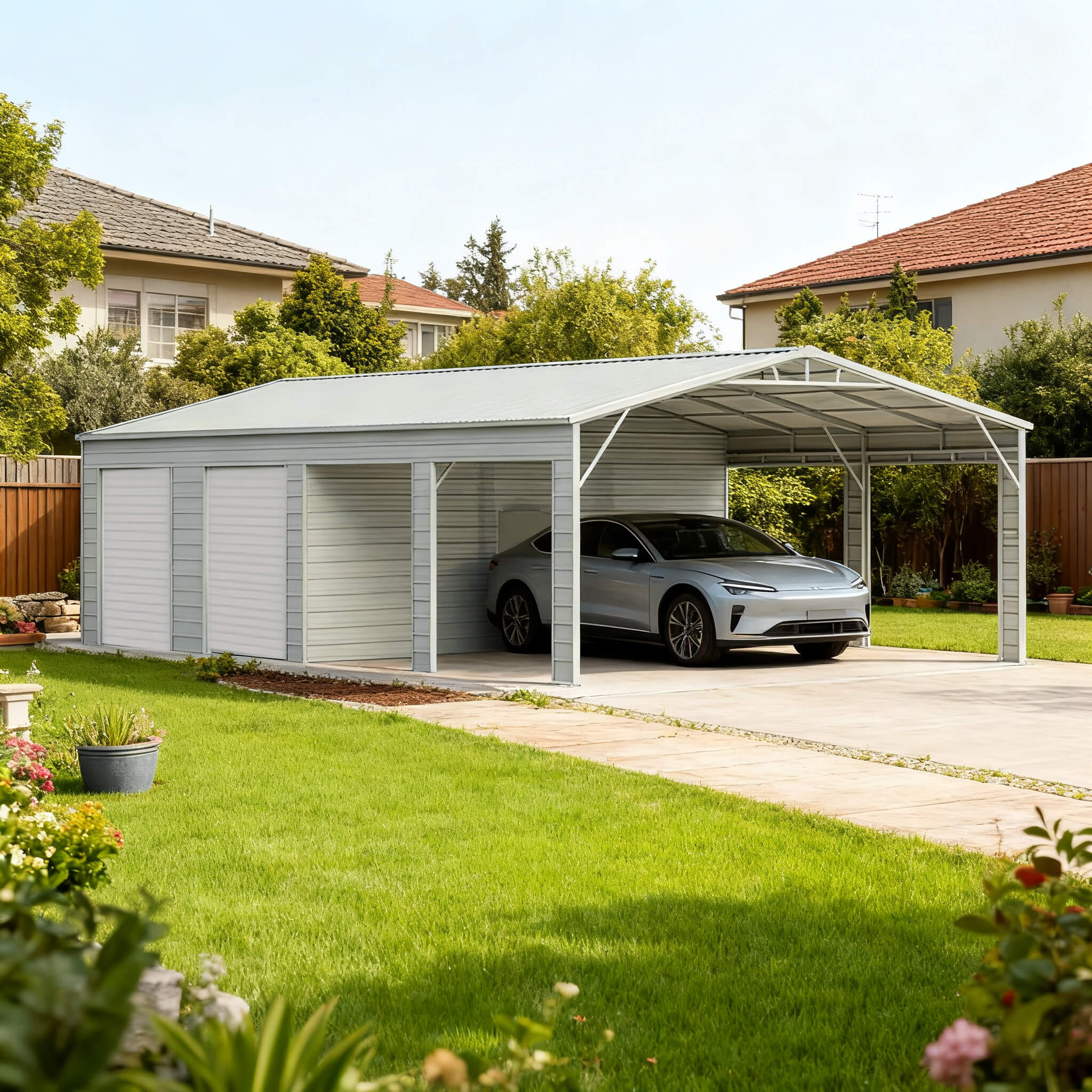 23' x 46' FT Heavy-Duty Steel Garage Storage Shed with Reinforced Roof and 2 Doors