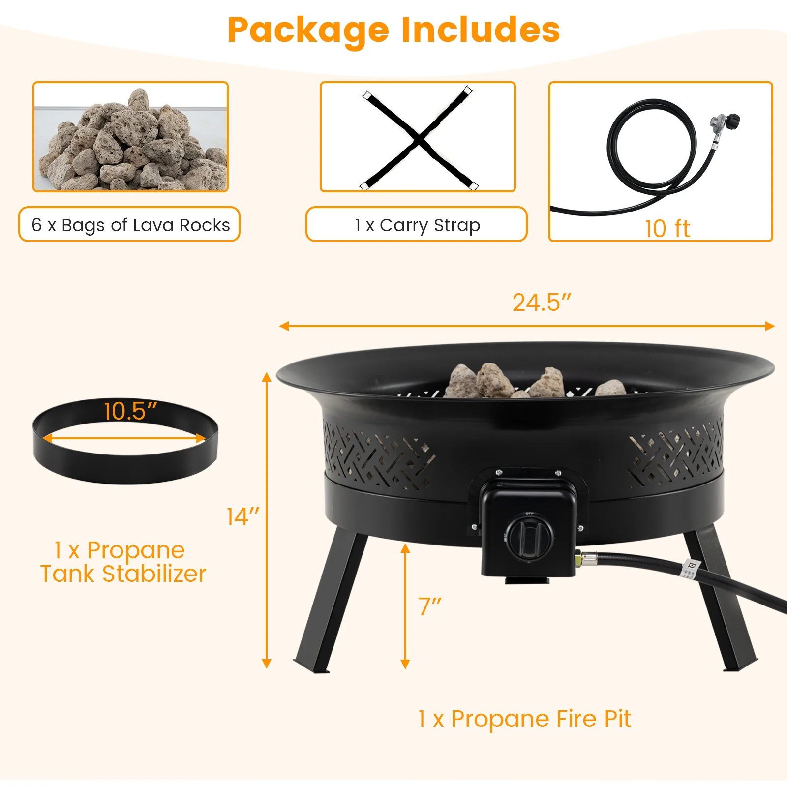24.5 Inch Portable Propane Fire Pit with Carry Strap and Folding Legs - Image 7