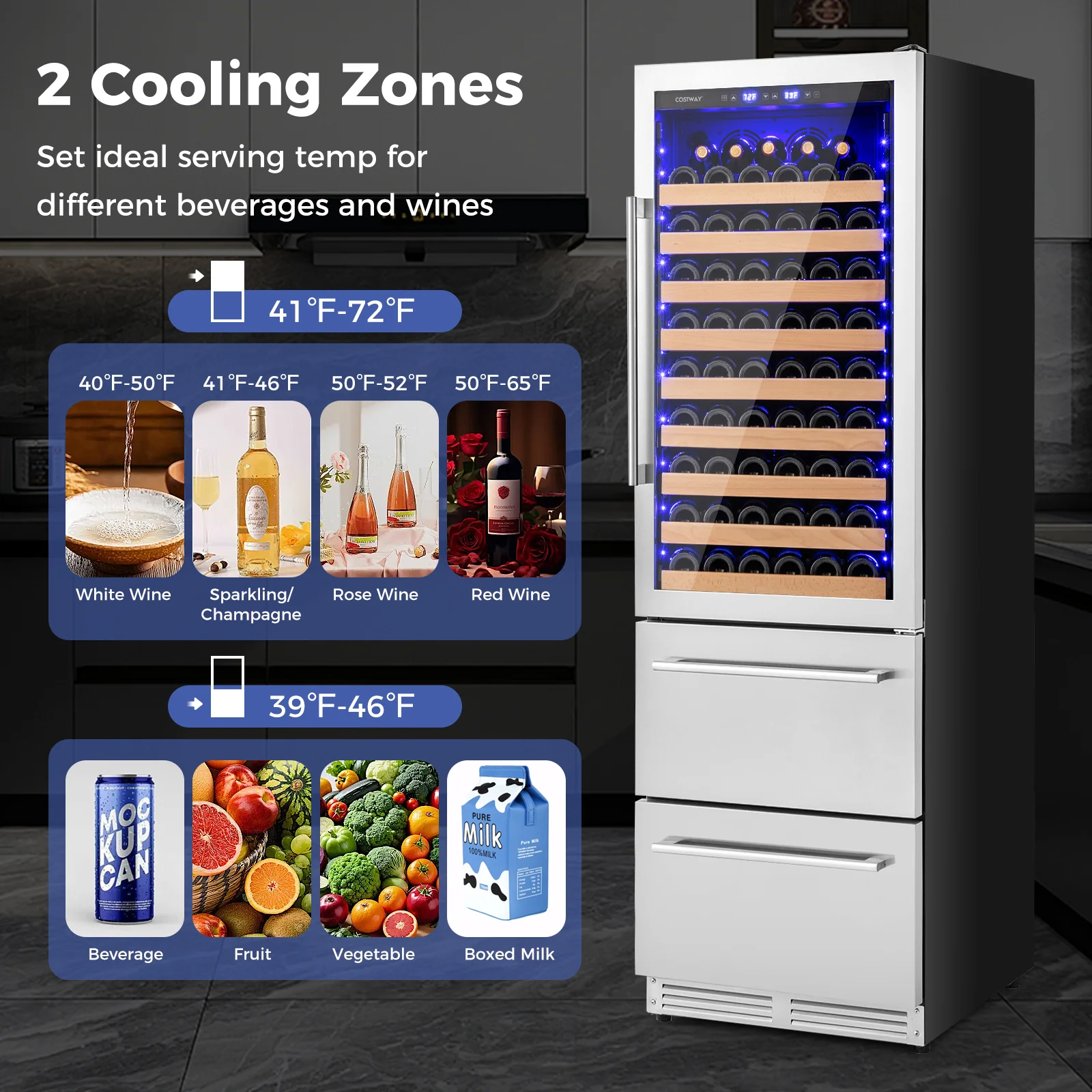 24 Inch Wine and Beverage Refrigerator with Independent Temperature Control-Sliver - Image 4