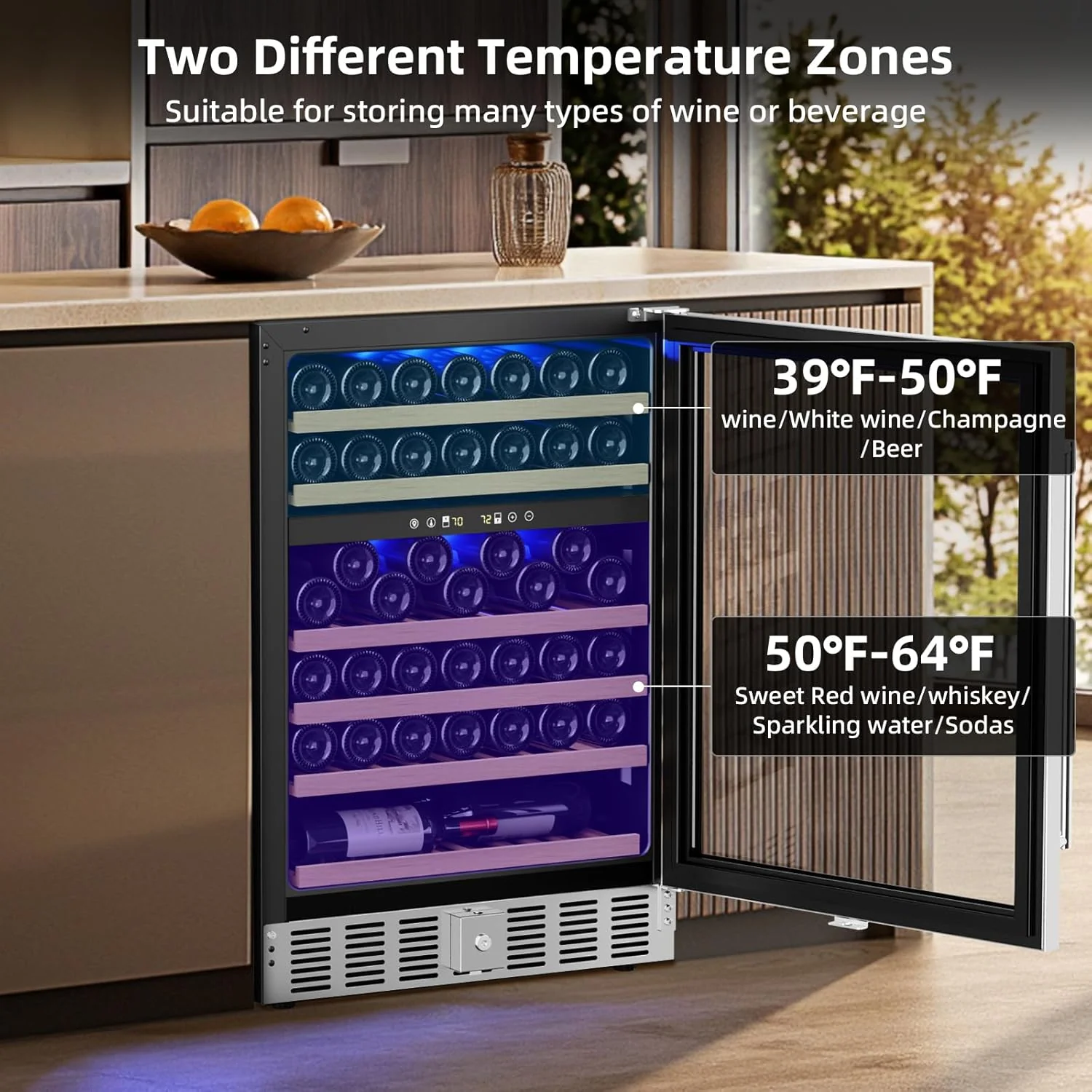 24 Inch Wooden Shelves Built-in Wine Cooler Beverage Refrigerator Mini Fridge W51145B - Image 20