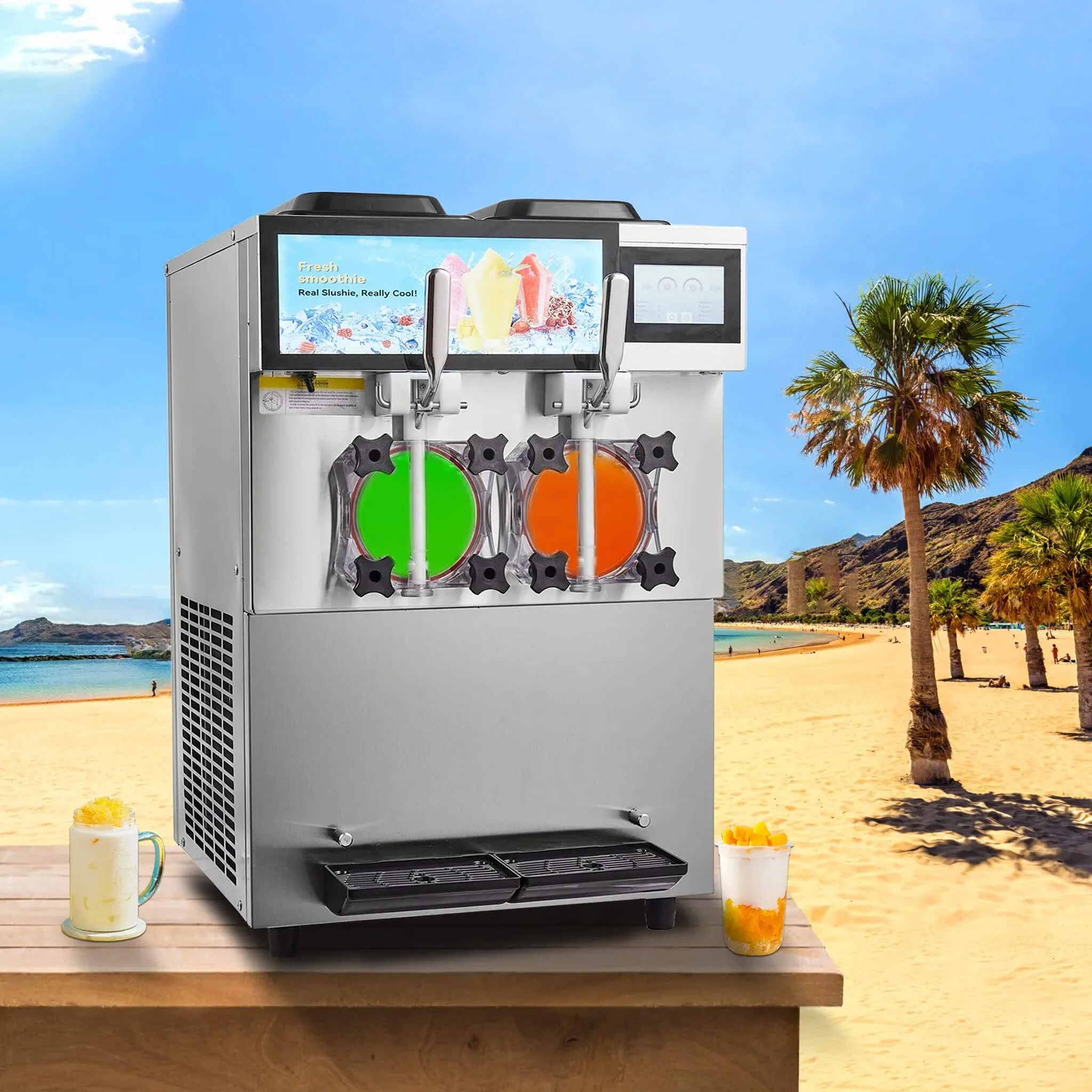 24L Commercial Double Cylinder Stainless Steel Slushy Machine with Touchscreen - Image 2