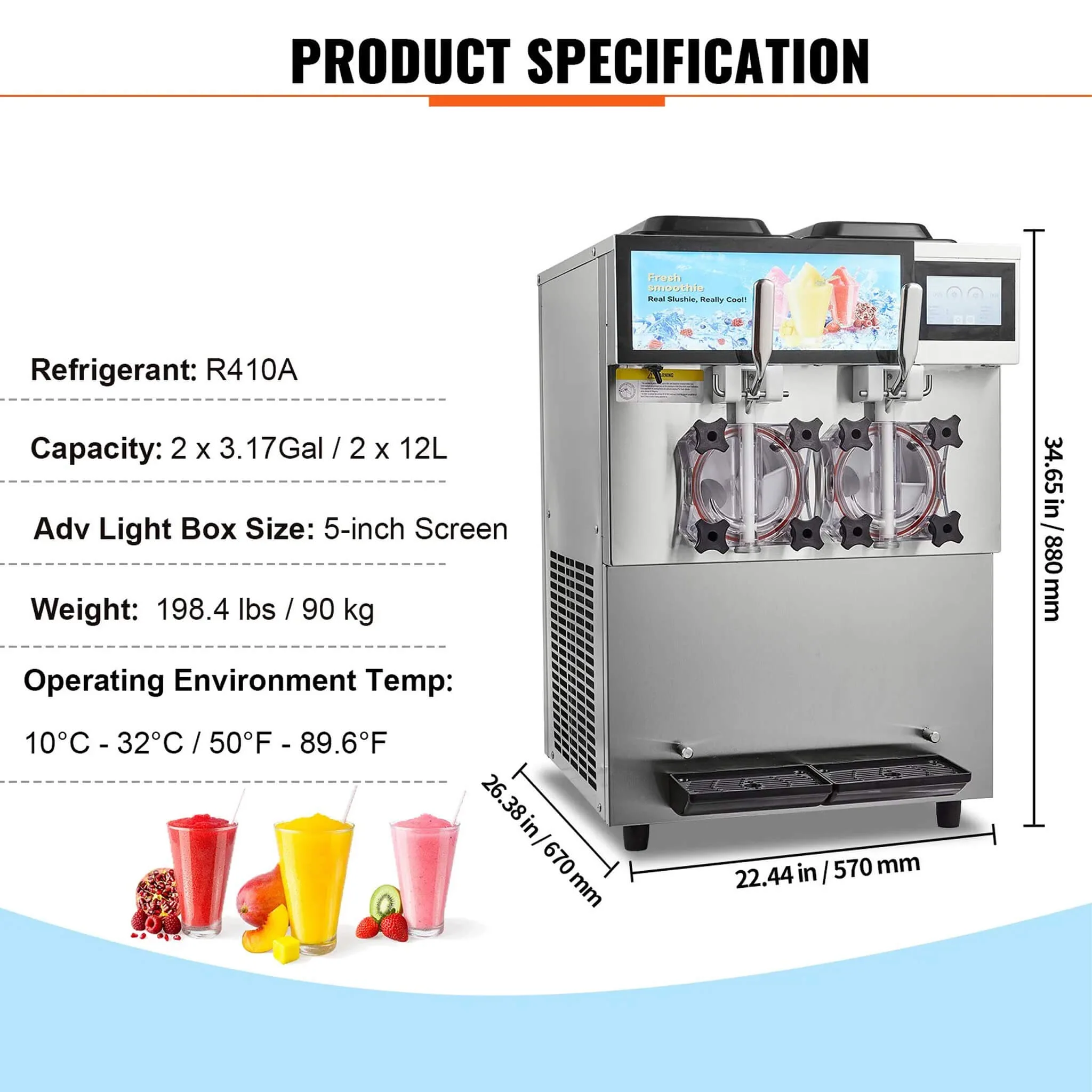 24L Commercial Double Cylinder Stainless Steel Slushy Machine with Touchscreen - Image 8