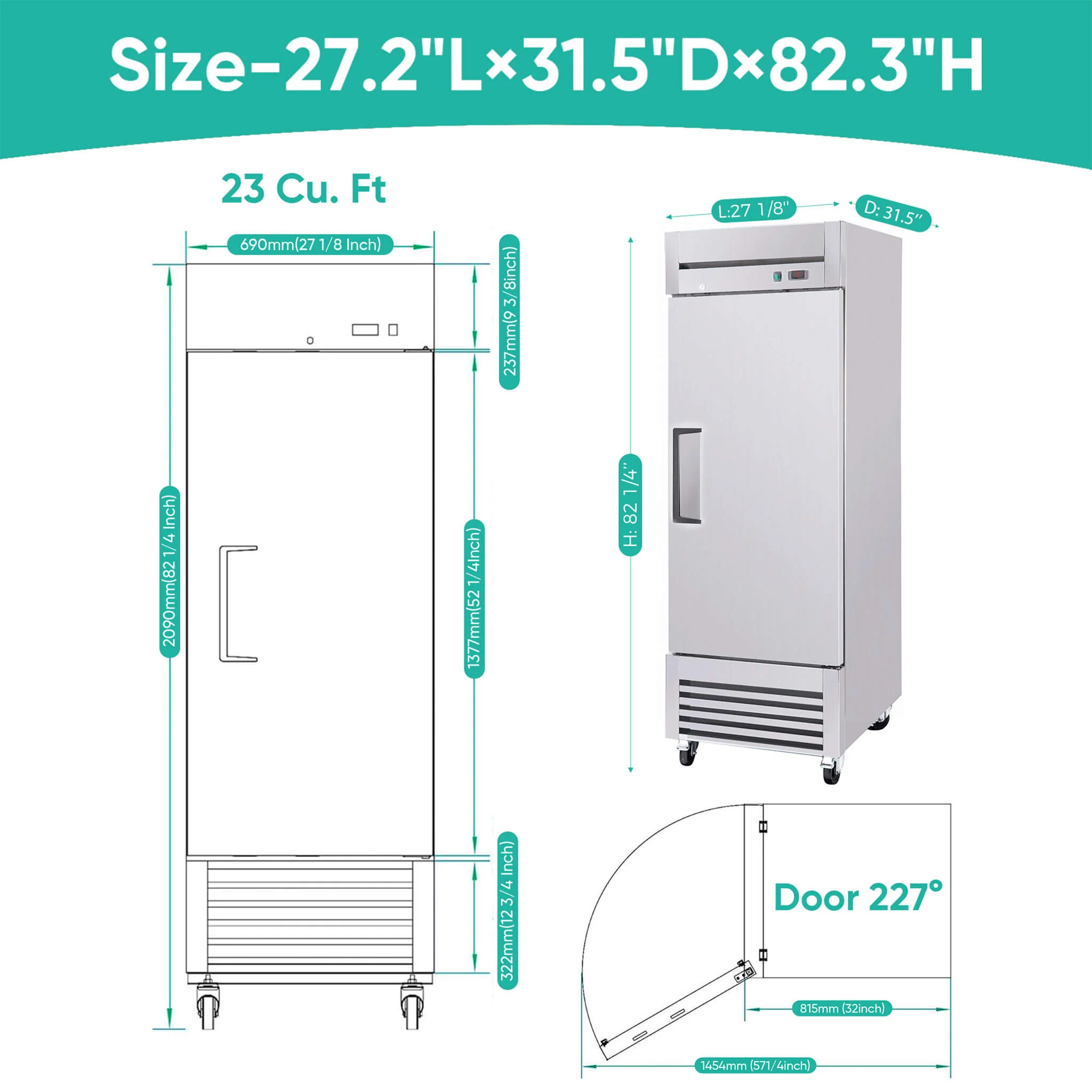 27-Inch 20.5 Cu.Ft Commercial Solid Door Stainless Steel Reach-In Freezer - Image 11