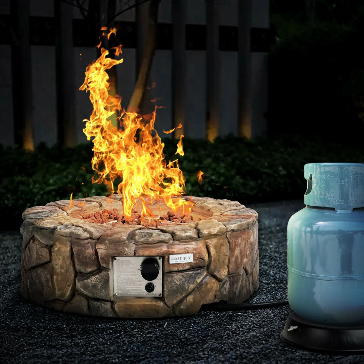 28 Inch Propane Gas Fire Pit Outdoor 40 000 BTU Stone-Brown - Image 2