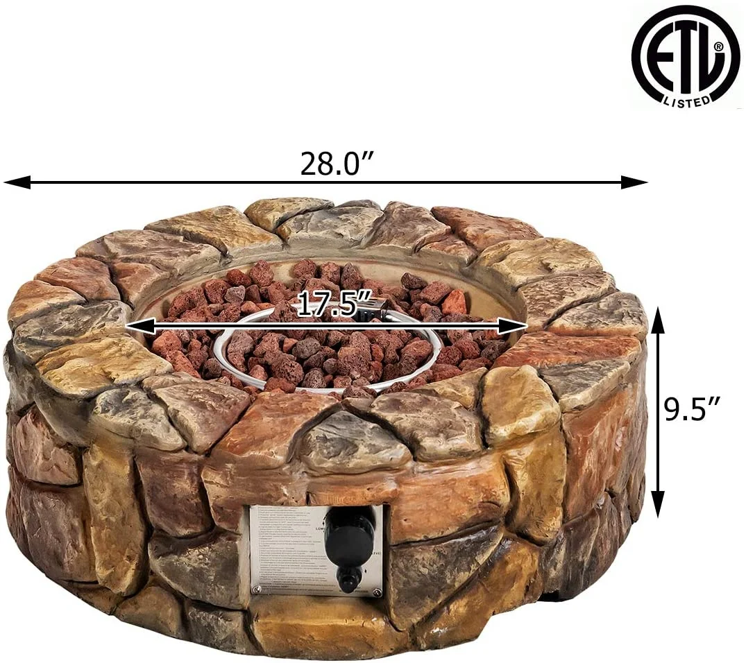 28 Inch Propane Gas Fire Pit Outdoor 40 000 BTU Stone-Brown - Image 4
