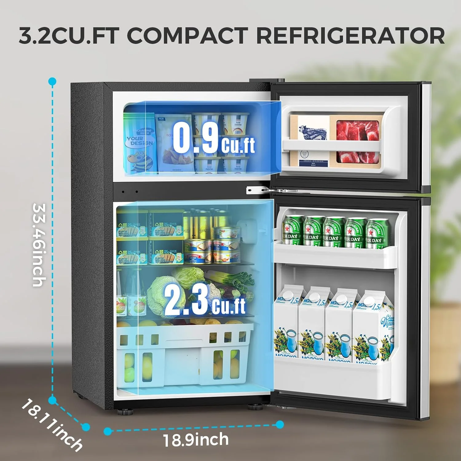 3.2 Cu.Ft Mini Fridge with Freezer Double Door Compact Refrigerator 58087RRE0 - Image 4