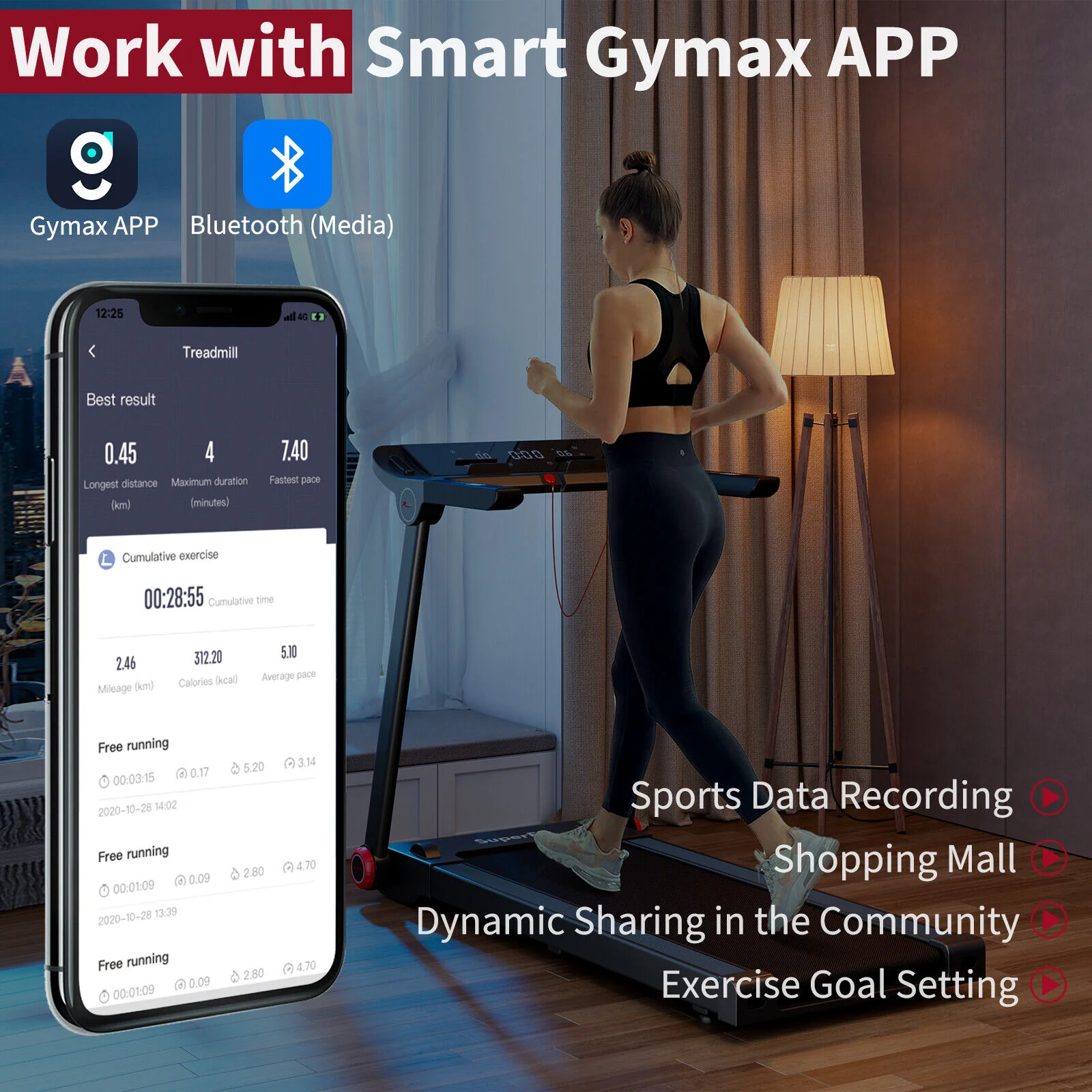 3.75HP Folding Treadmill with APP and 12 Preset Programs - Image 7