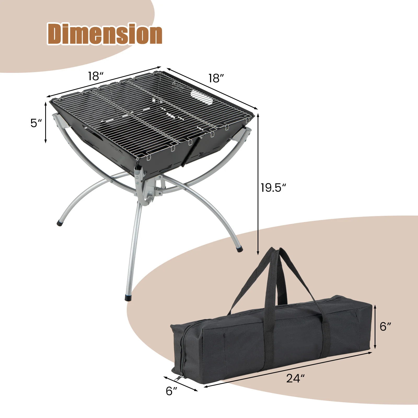 3-in-1 Camping Campfire Grill with Stainless Steel Grills Carrying Bag & Gloves-Silver - Image 5