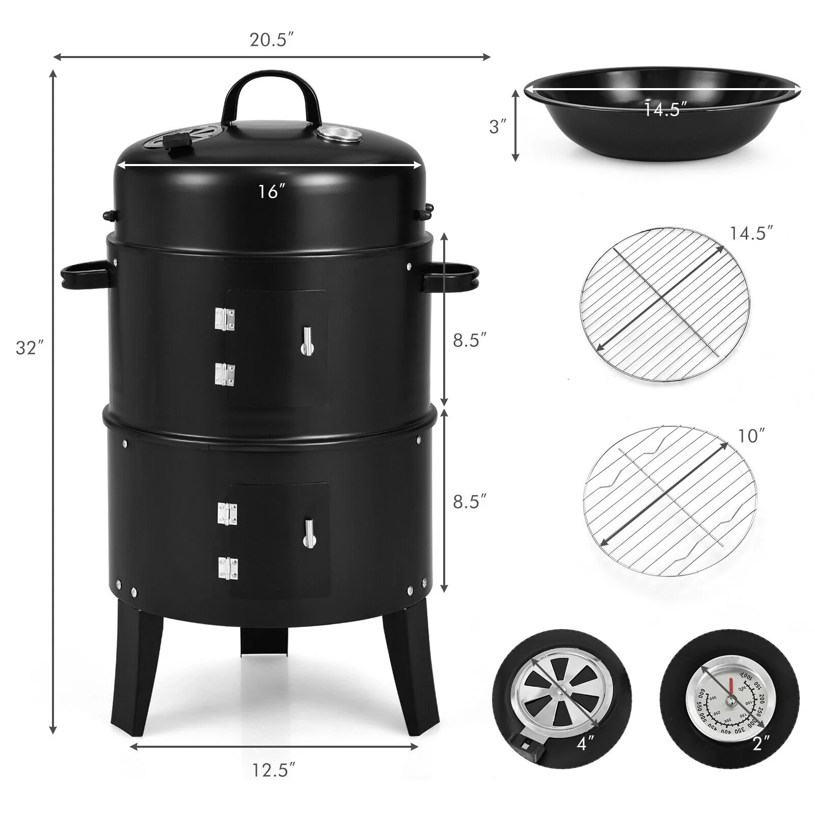 3-in-1 Charcoal BBQ Grill Cambo with Built-in Thermometer - Image 5