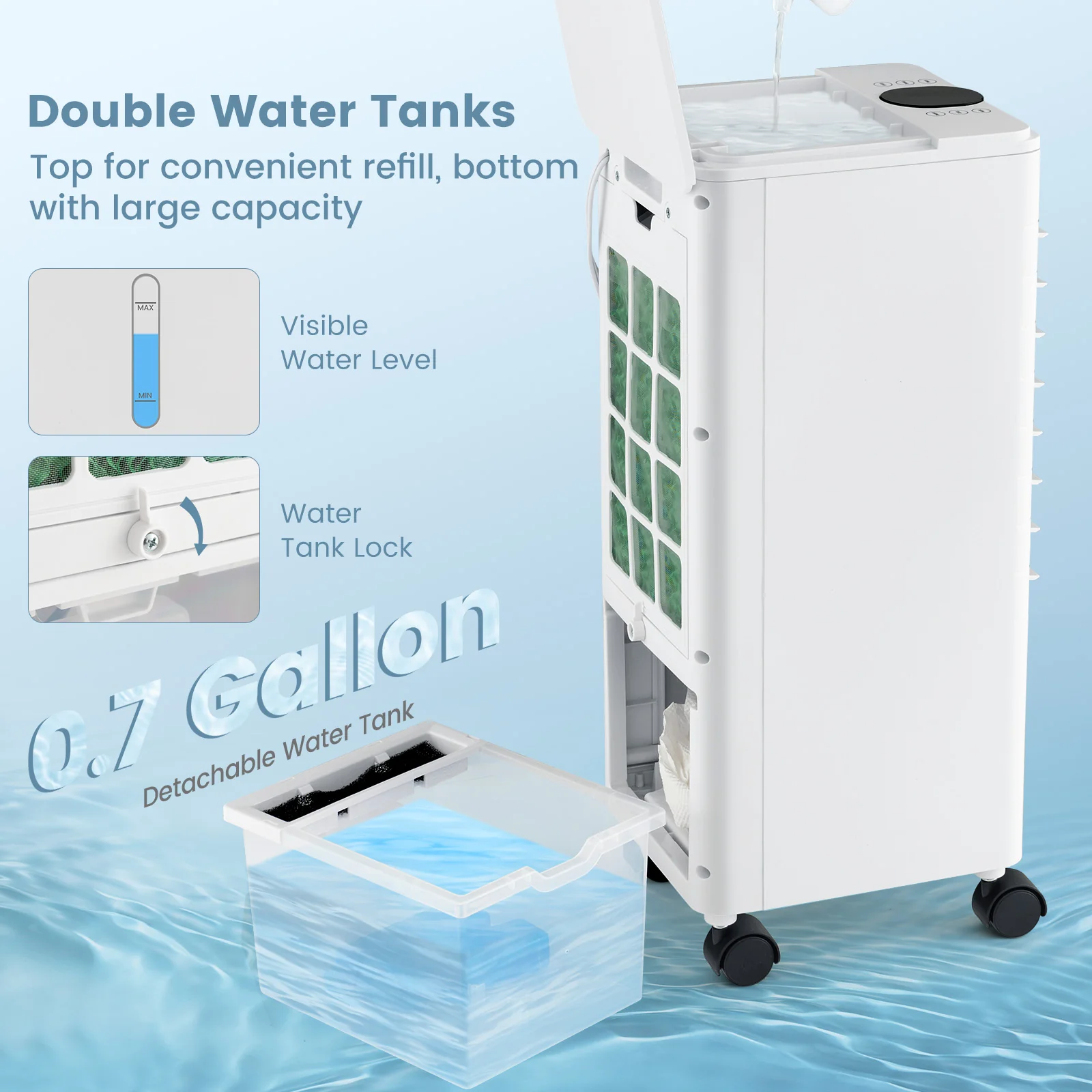 3-in-1 Evaporative Air Cooler with Remote for Home Office-White - Image 5
