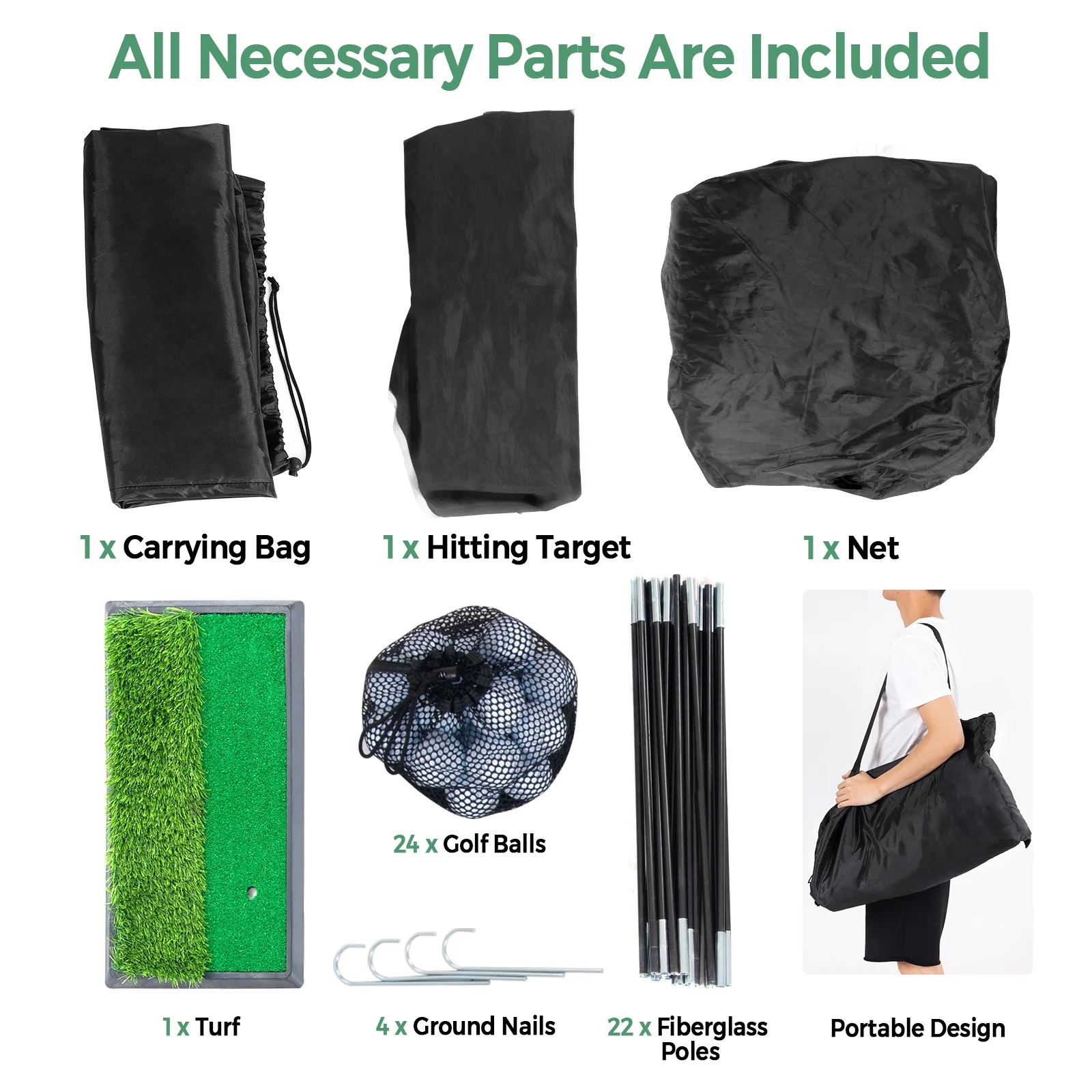 3-in-1 Portable 10 Feet Golf Practice Set with Net - Image 5