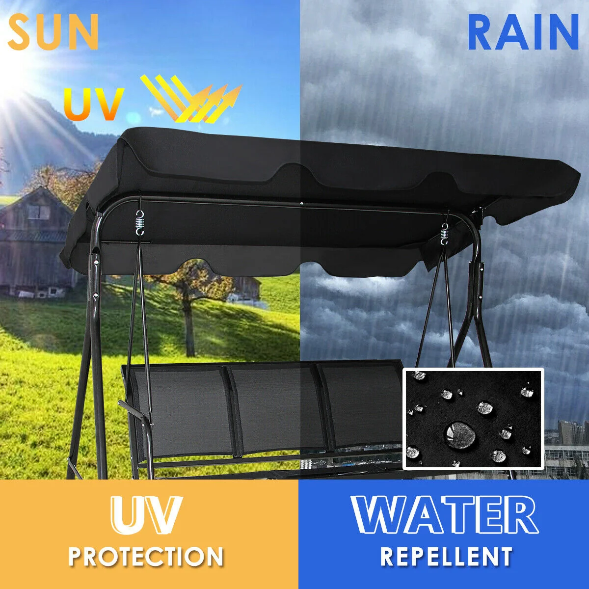 3 Person Patio Swing with Polyester Angle Adjustable Canopy - Image 2