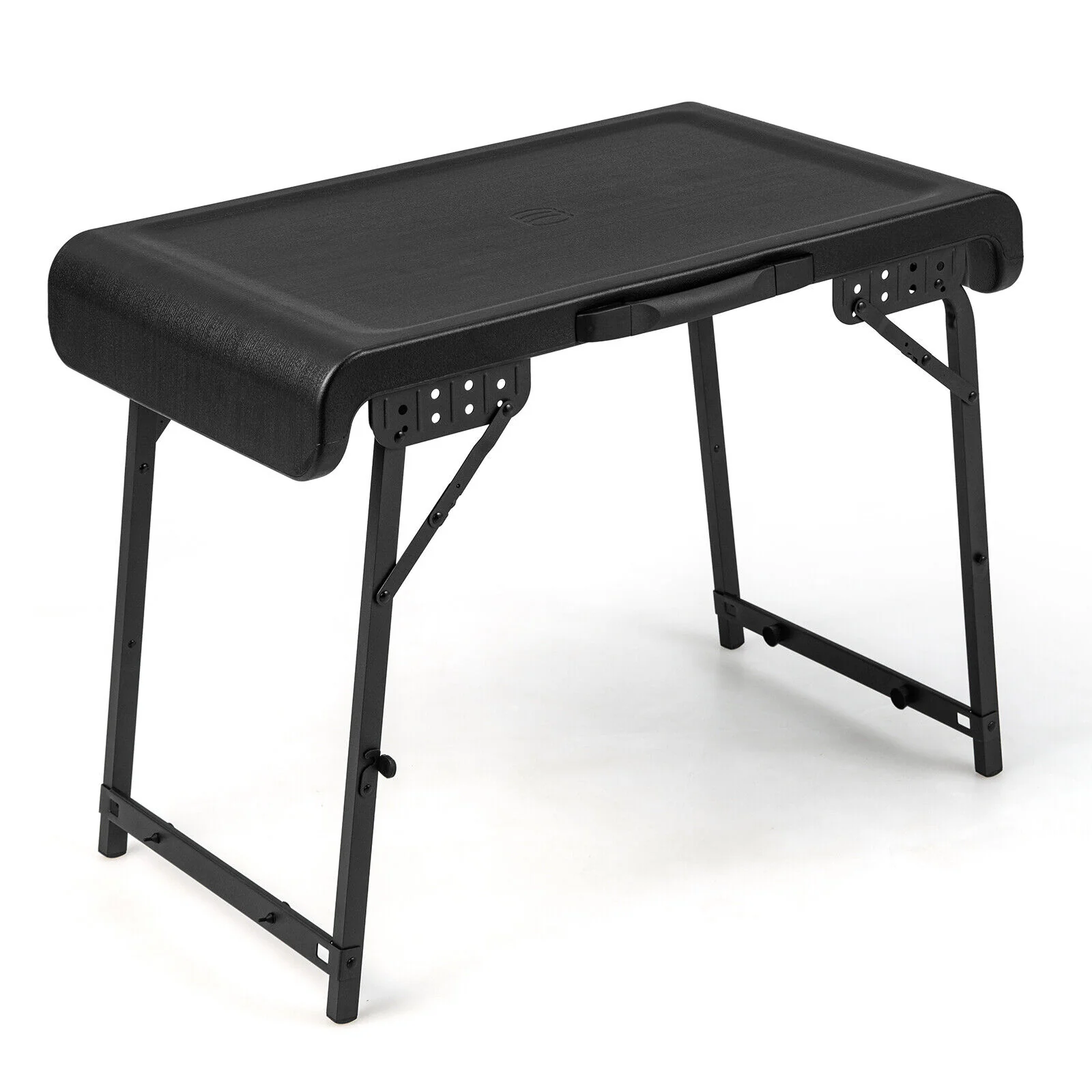 3 Pieces Folding Camping Table Stool Set with 2 Retractable LED Stools-Black - Image 6