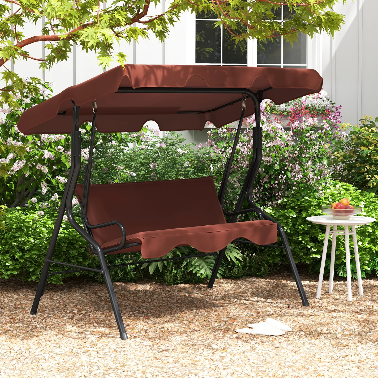 3 Seat Outdoor Patio Canopy Swing with Cushioned Steel Frame - Image 20