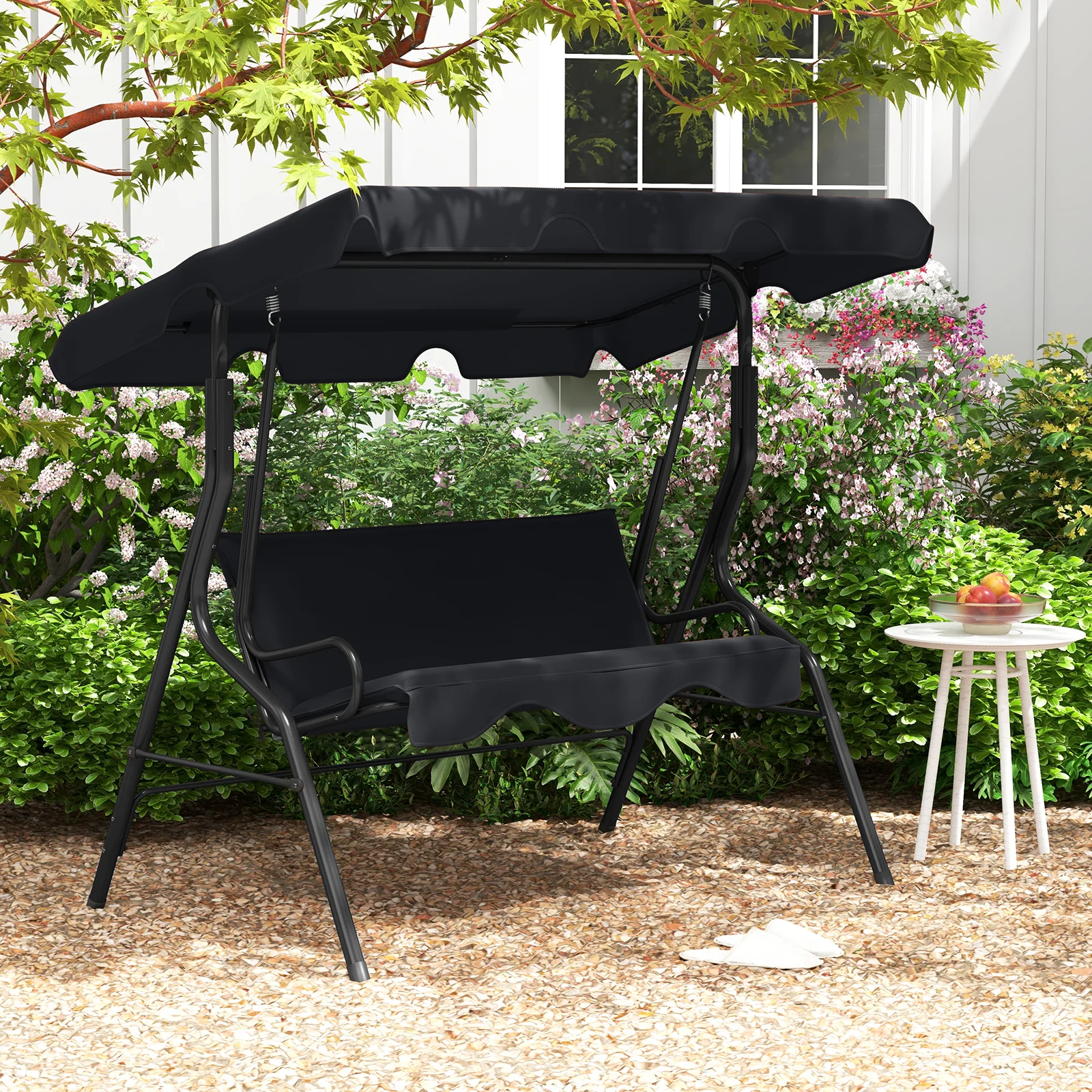 3 Seat Outdoor Patio Canopy Swing with Cushioned Steel Frame - Image 23