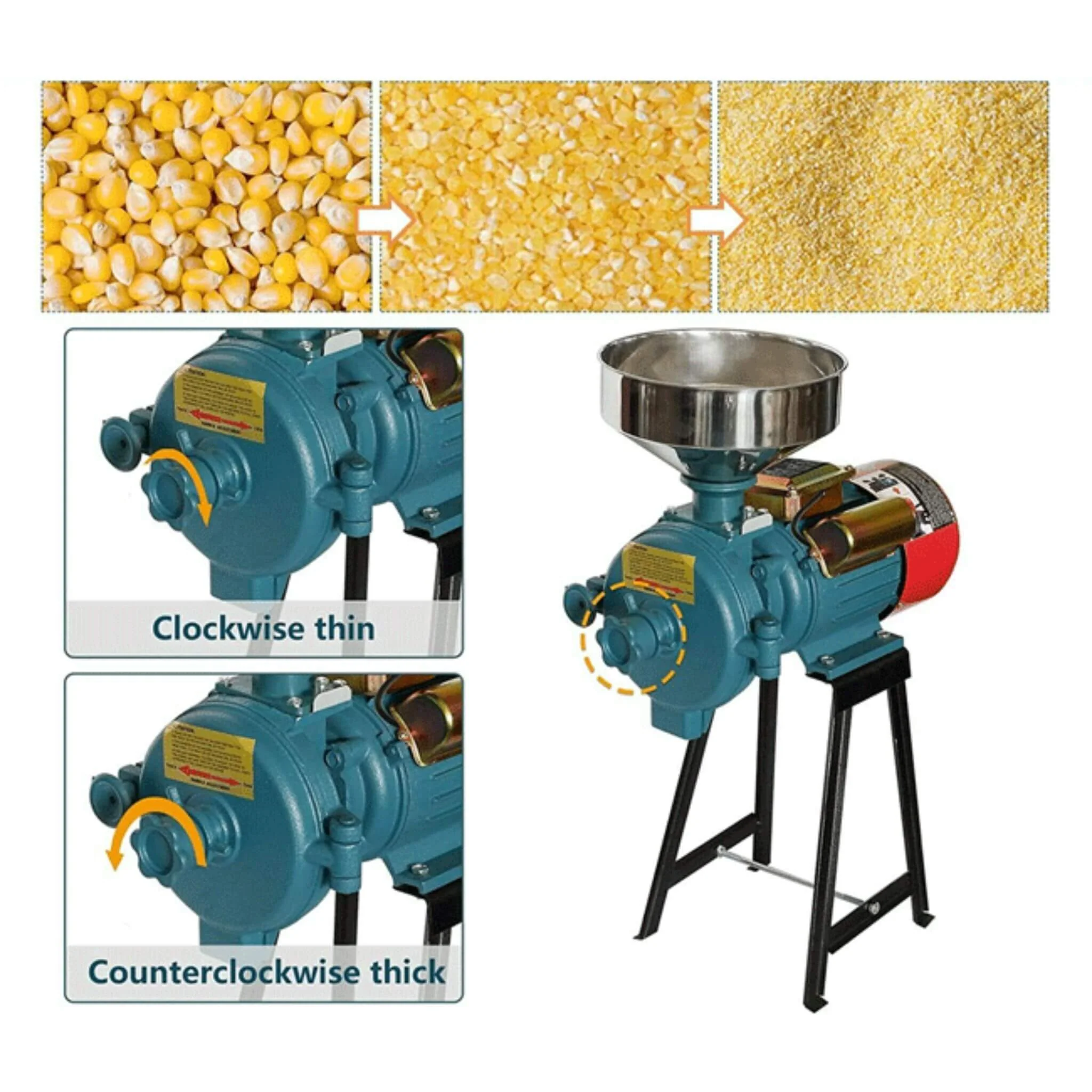3000W Commercial Electric Corn Wheat Grain Mill Grinder - Image 2