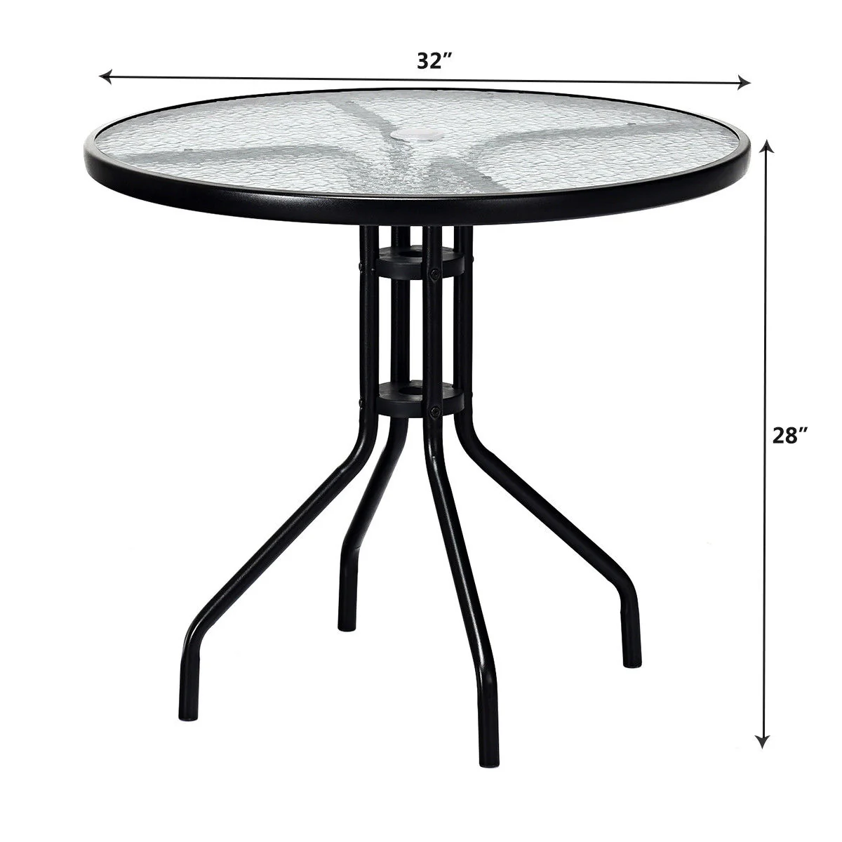 32 Inch Outdoor Patio Round Tempered Glass Top Table with Umbrella Hole - Image 3