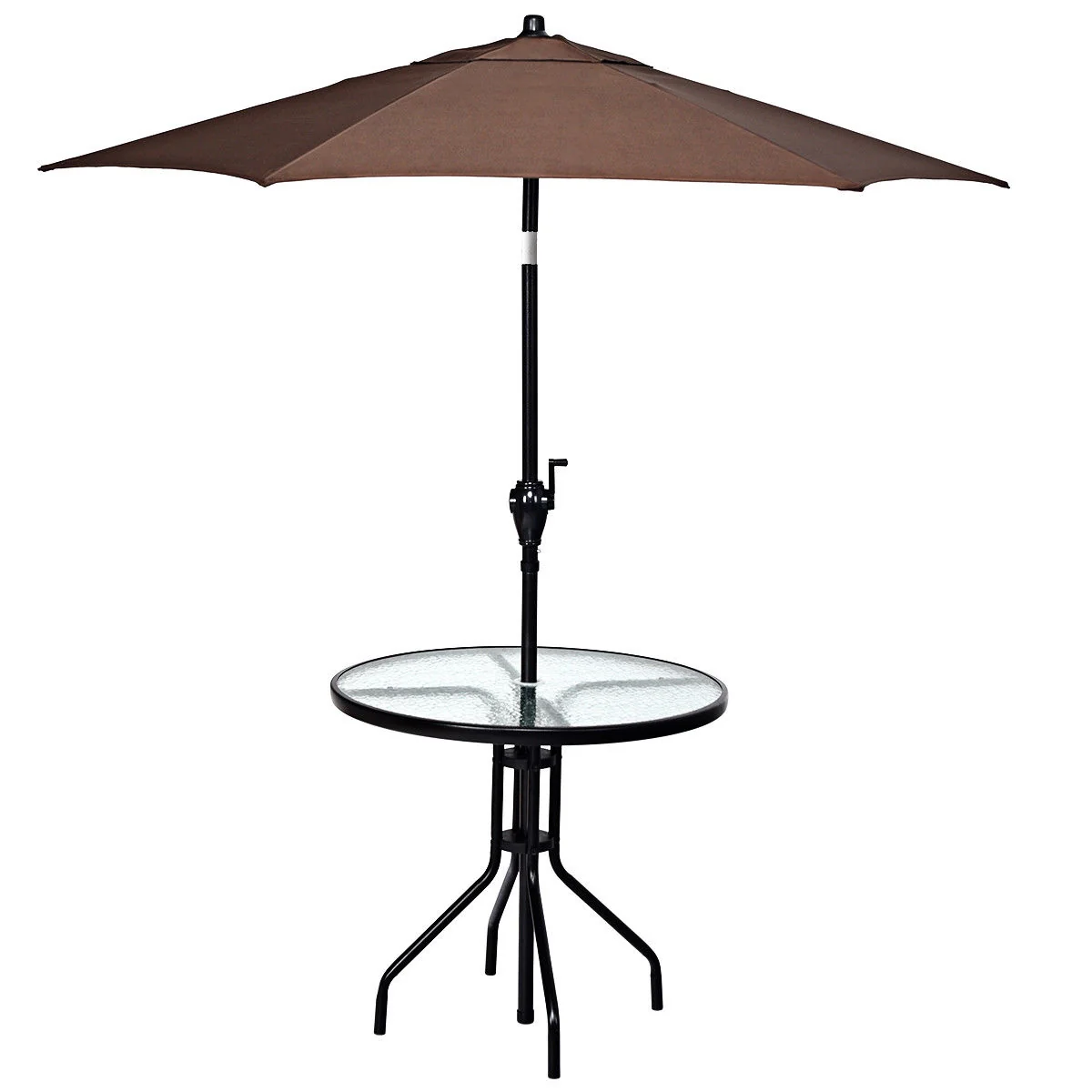 32 Inch Outdoor Patio Round Tempered Glass Top Table with Umbrella Hole - Image 6