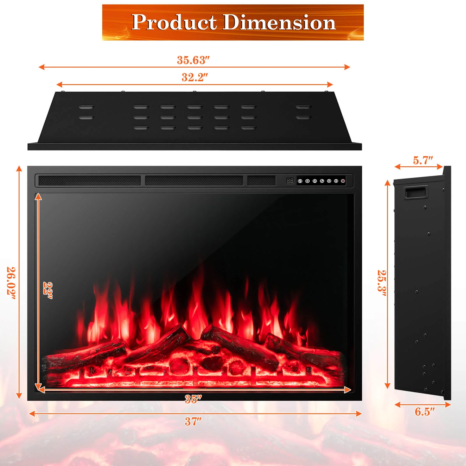 34/37 Inch Electric Fireplace Recessed with Adjustable Flames - Image 13