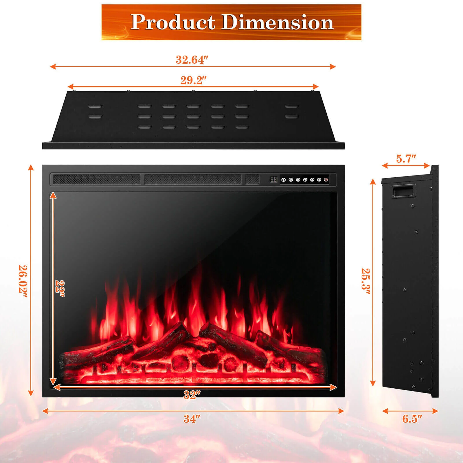 34/37 Inch Electric Fireplace Recessed with Adjustable Flames - Image 5