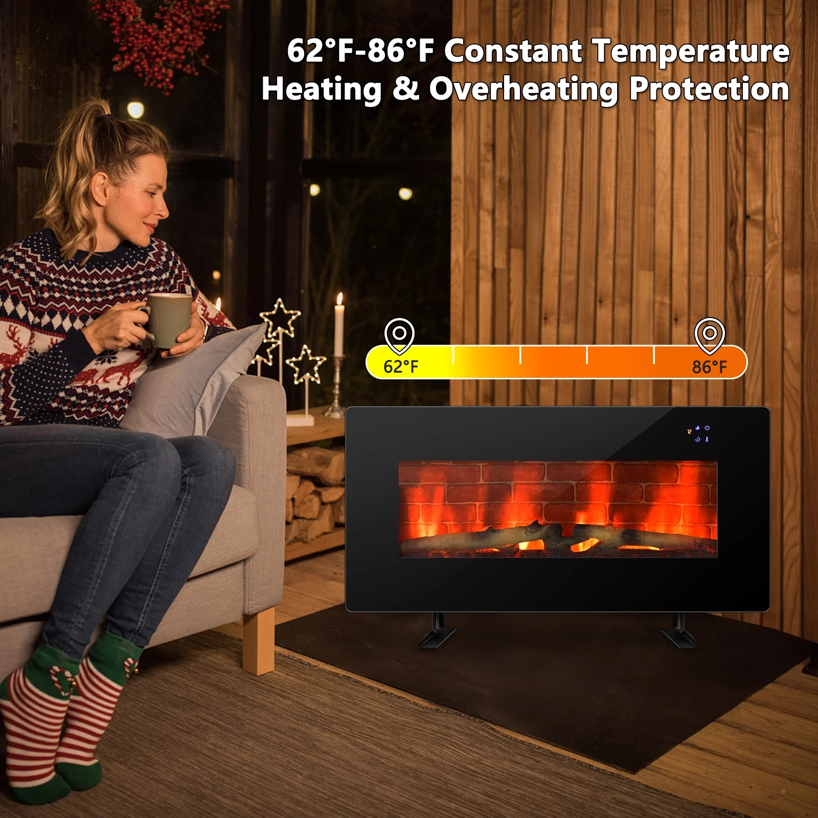 36 Inch Electric Wall Mounted Freestanding Fireplace with Remote Control-Black  out of stockl - Image 7