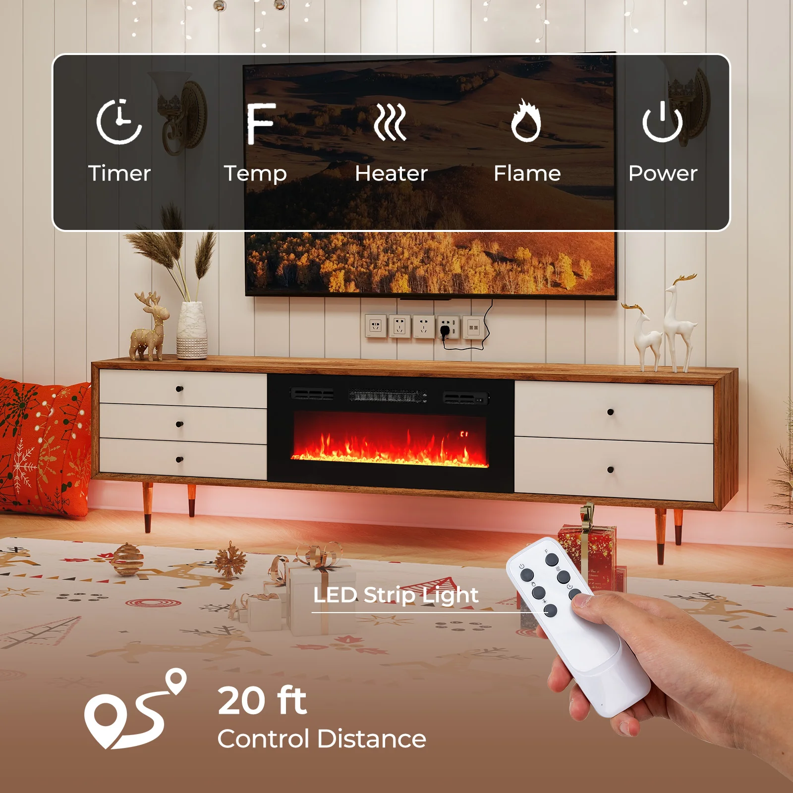 36 Inches Electric Fireplace Heater Recessed with LED Strip Lights and Remote Control - Image 7