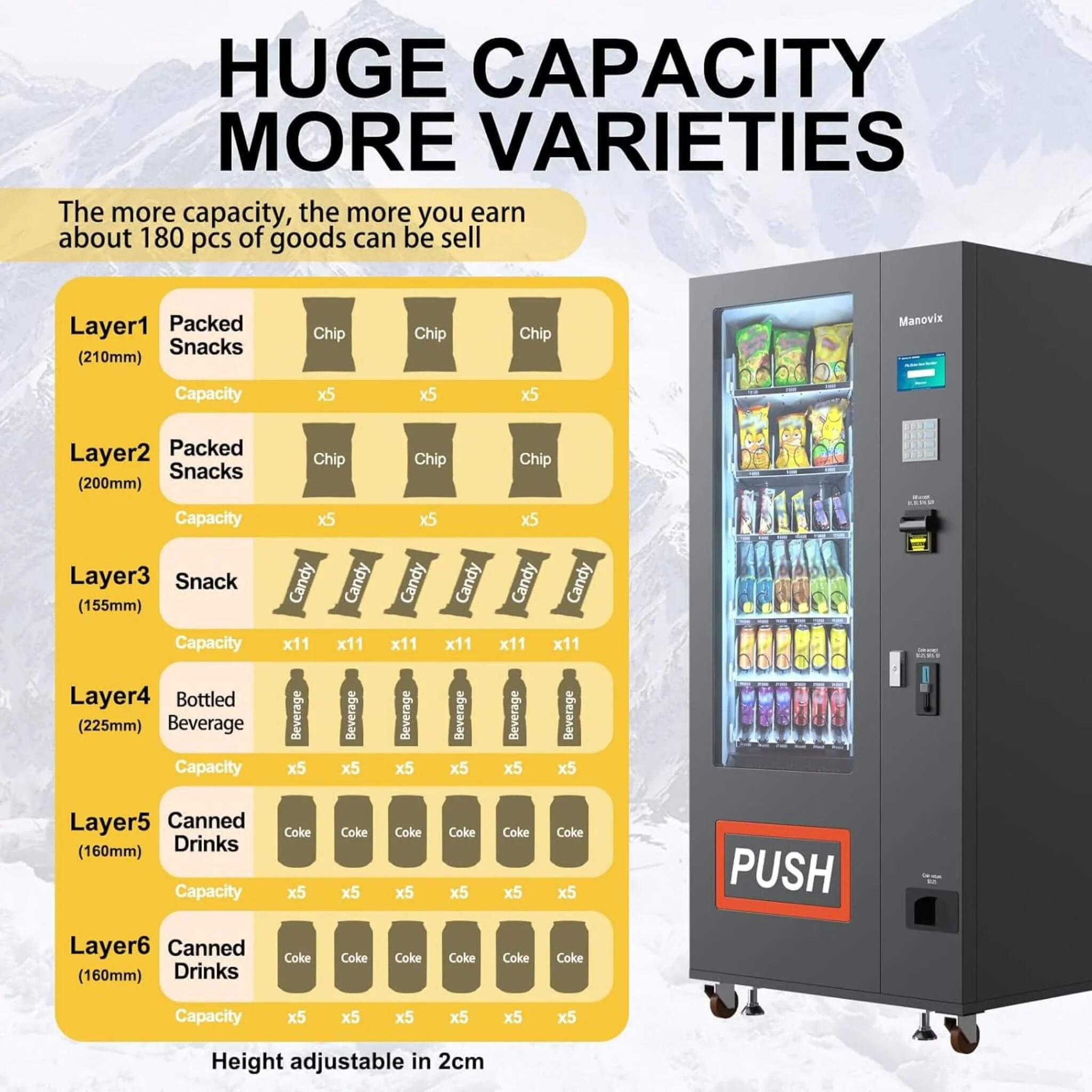 36-Slot Commercial Refrigerated Snack Drink Vending Machine with Bill And Coin Acceptor - Image 5