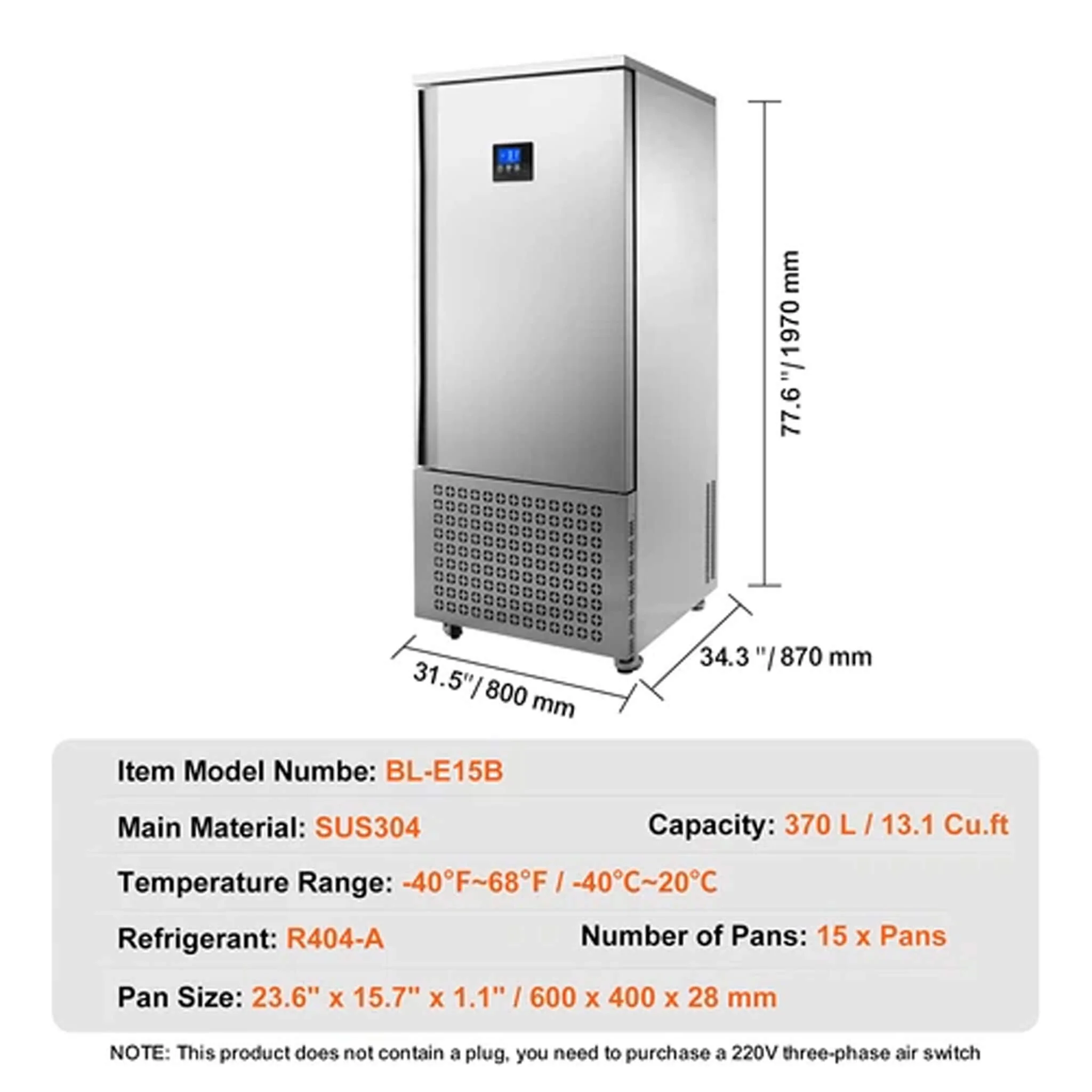 370L Commercial Freestanding Blast Freezer With 15 Trays For Chilling Seafood & Gelato - Image 10