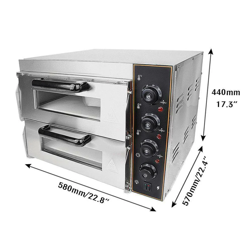 3KW Premium Electric Commercial Stainless Steel Double Deck Pizza Oven - Image 9