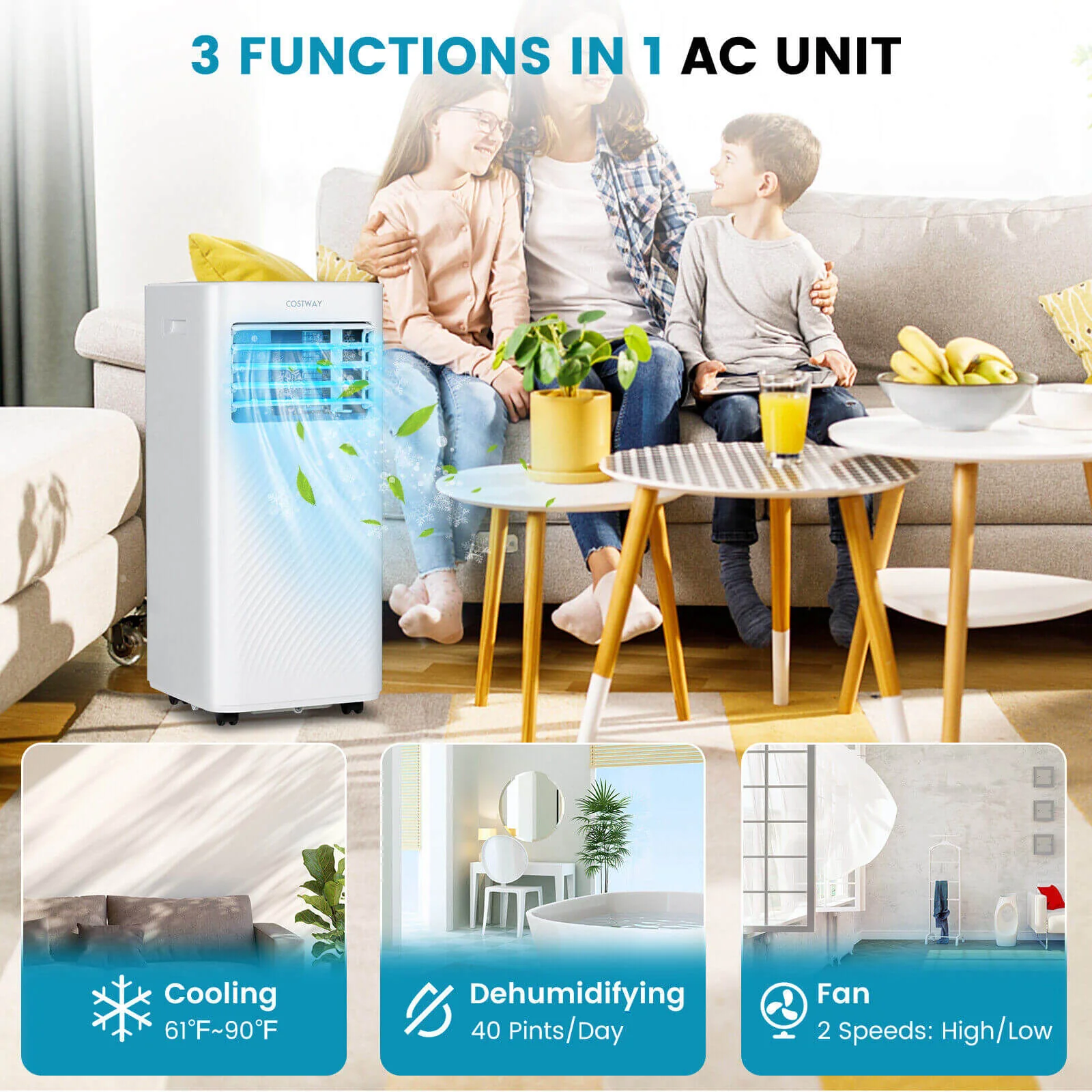 4-in-1 8000 BTU Air Conditioner with Cool Fan Dehumidifier and Sleep Mode-White - Image 6