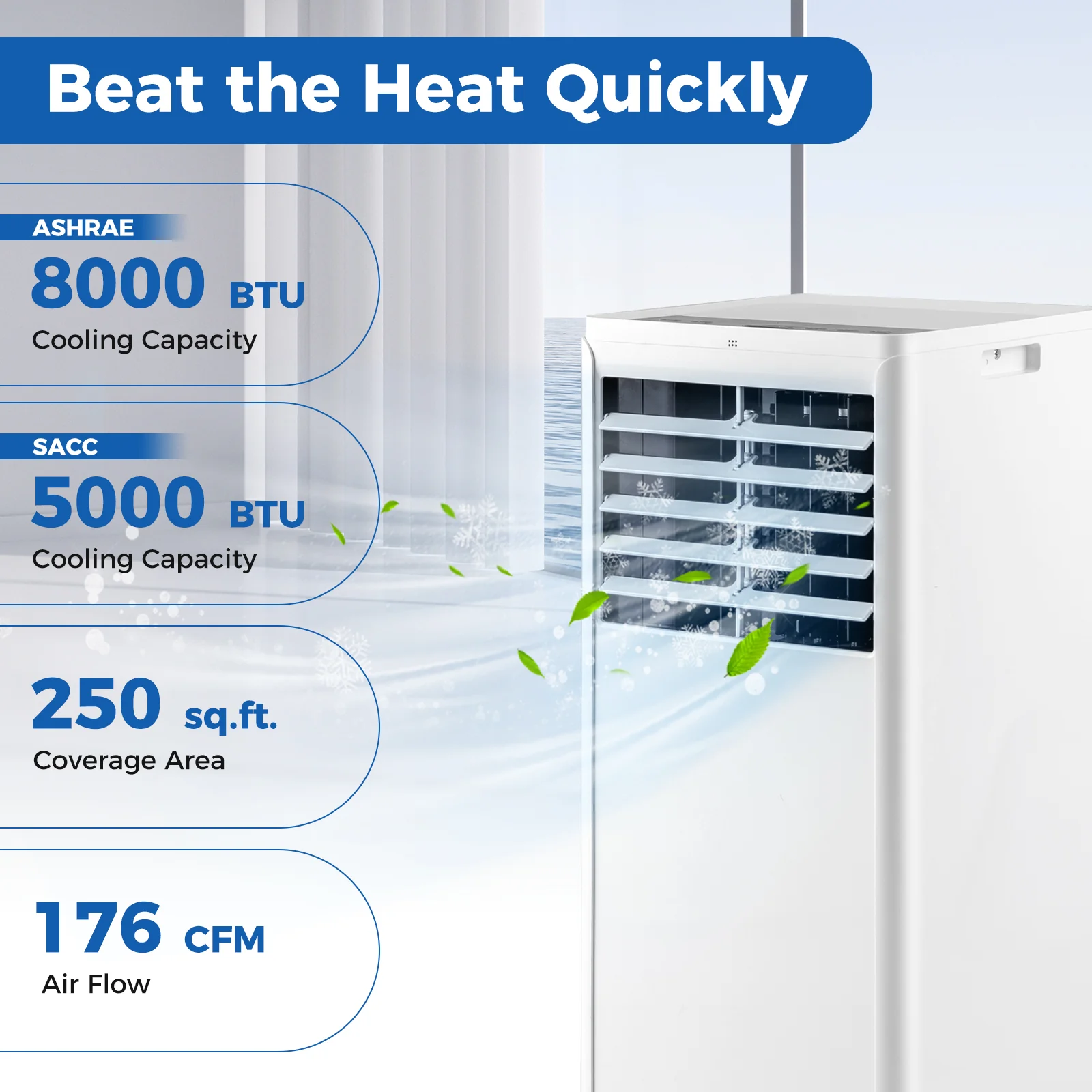 4-in-1 8000 BTU Portable Air Conditioner with Fan and Dehumidifier - Image 2