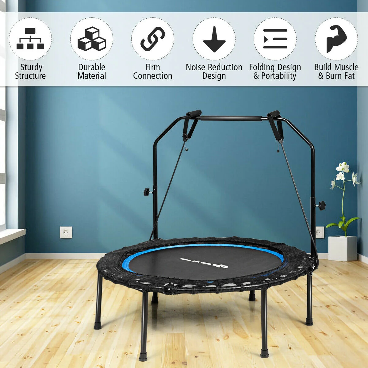 40 Inch Foldable Fitness Rebounder with Resistance Bands Adjustable Home - Image 4