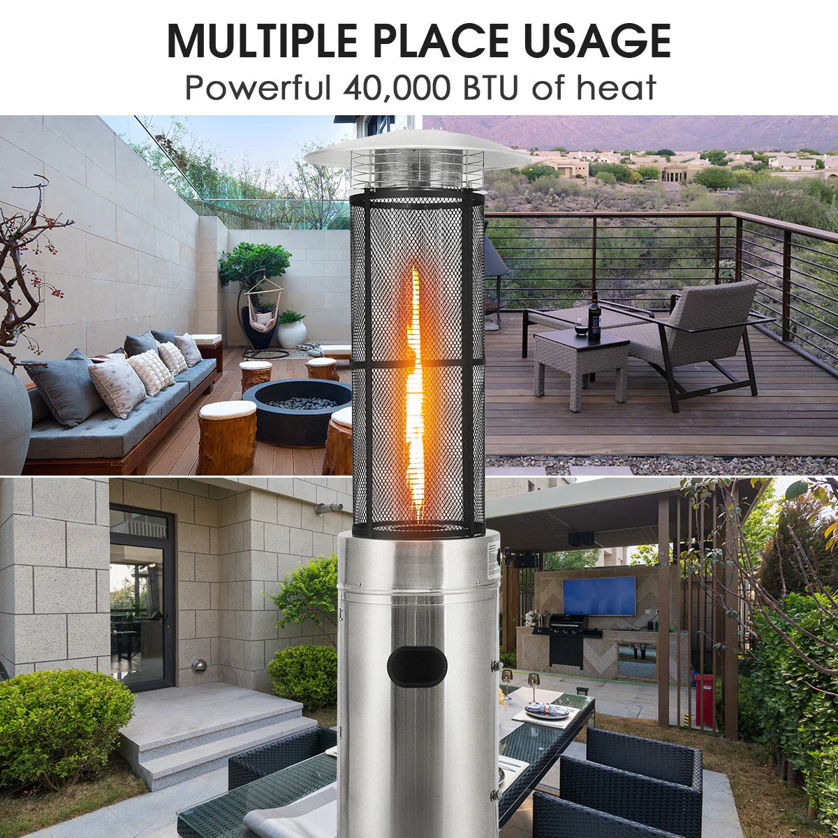 40000 BTU Stainless Steel Round Glass Tube Patio Heaters - Image 6