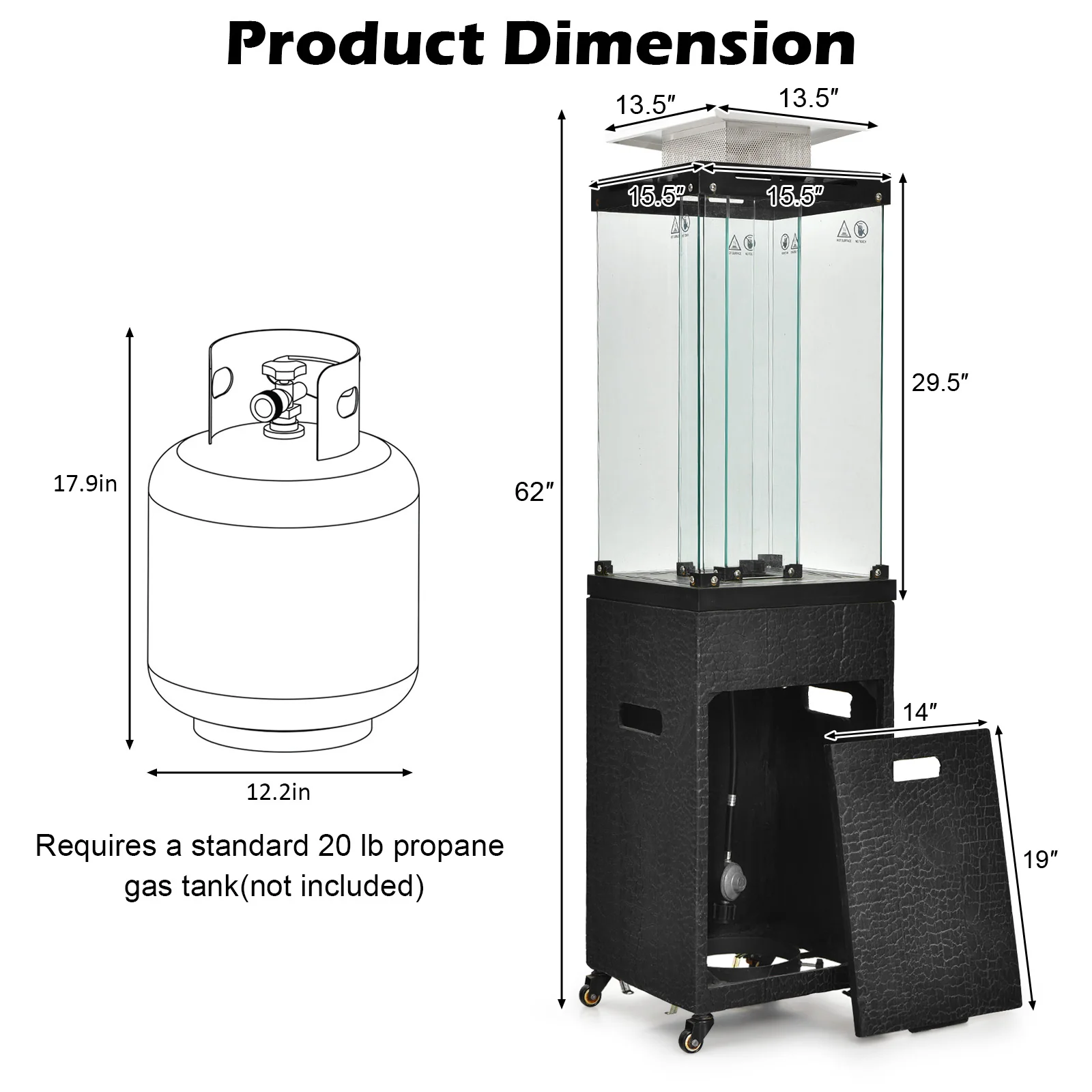 Portable Patio Heater - 41K BTU Propane Patio Heater with Metal Hood - Image 15