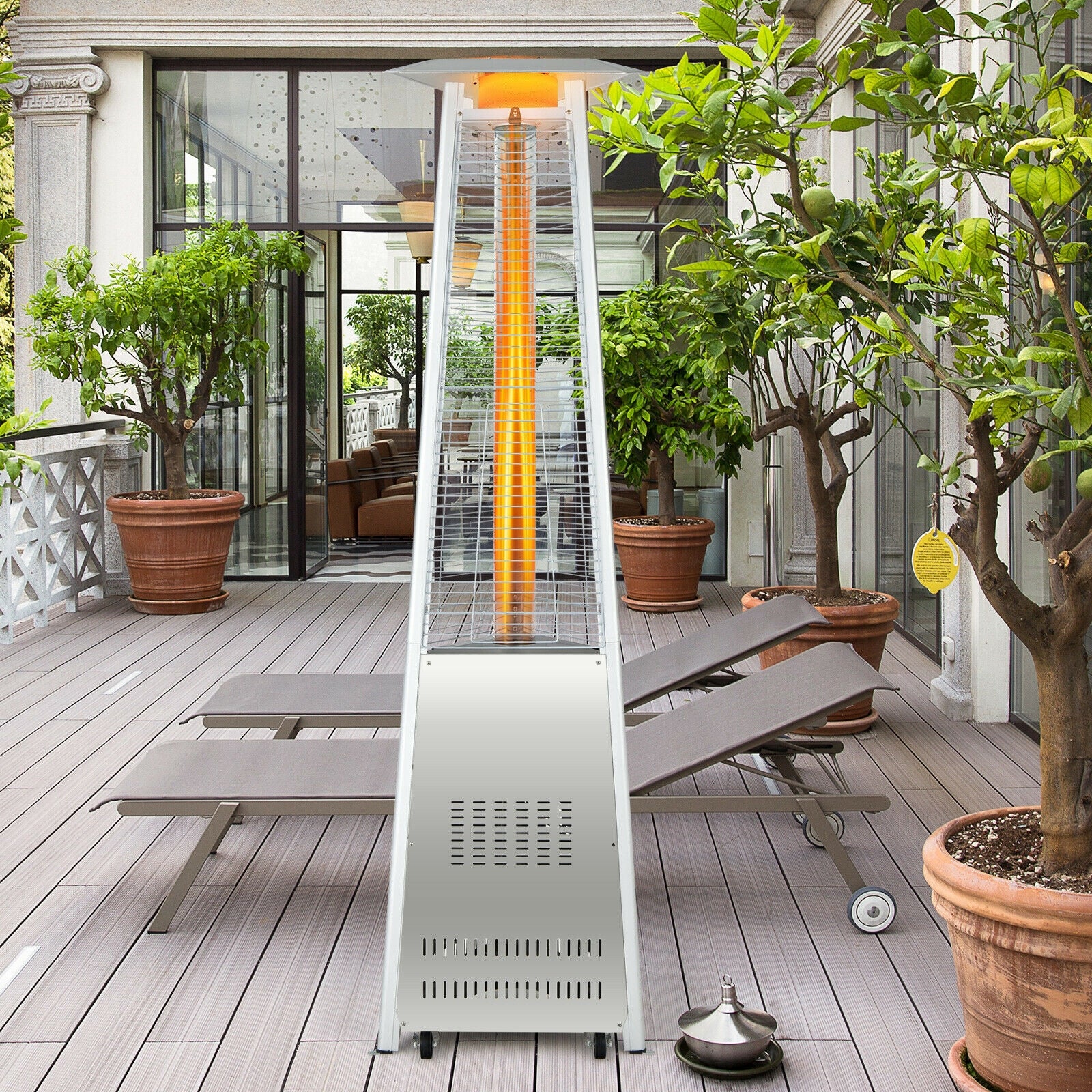 42 000 BTU Stainless Steel Pyramid Patio Heater With Wheels - Image 6