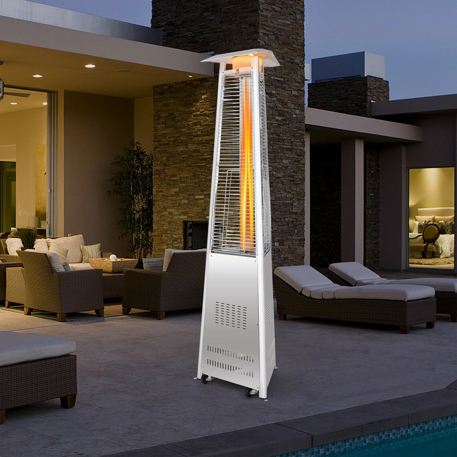 42 000 BTU Stainless Steel Pyramid Patio Heater With Wheels - Image 7